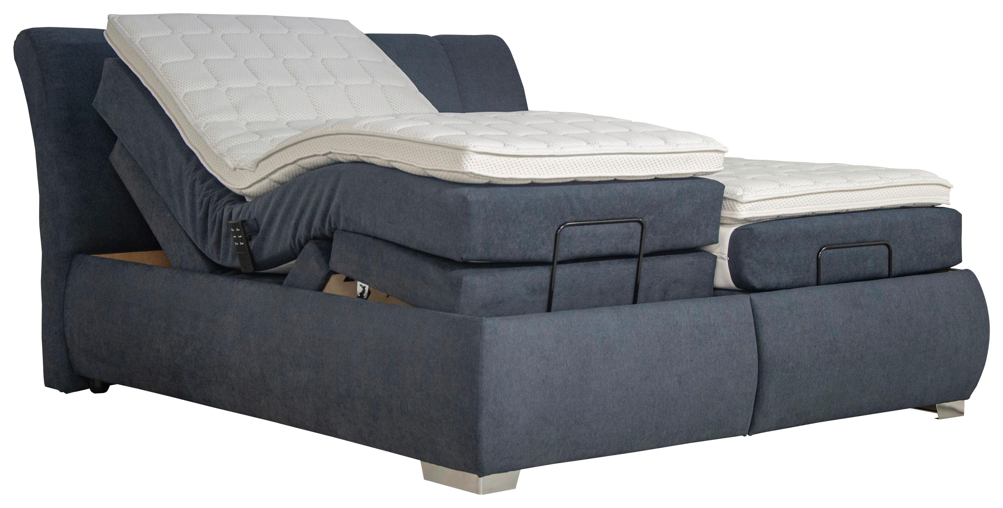 Polohovatelná Boxspring Postel Meryl, 180x200, Modrá - modrá/barvy stříbra, Konvenční, dřevo (180/200cm)