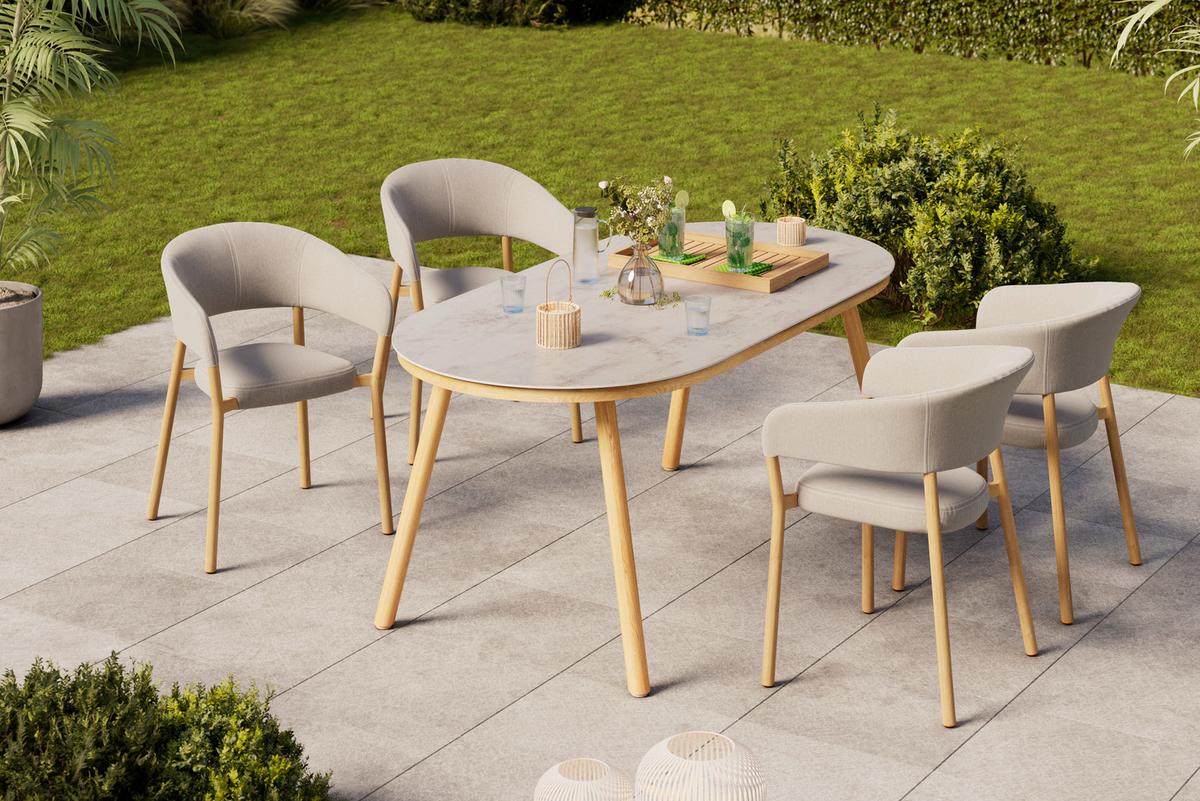 Gartentisch Kiel - Weiß/Naturfarben, MODERN, Kunststoff/Metall (180/74/90cm) - Beldano