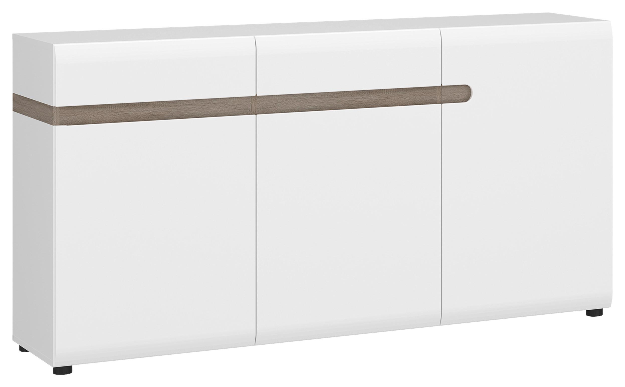 Kommode Linate B: 164 Cm Alpinweiss/trüffel Eiche Dekor - Weiß Hochglanz/Trüffeleichefarben, MODERN, Holzwerkstoff (164/86,5/41,9cm)