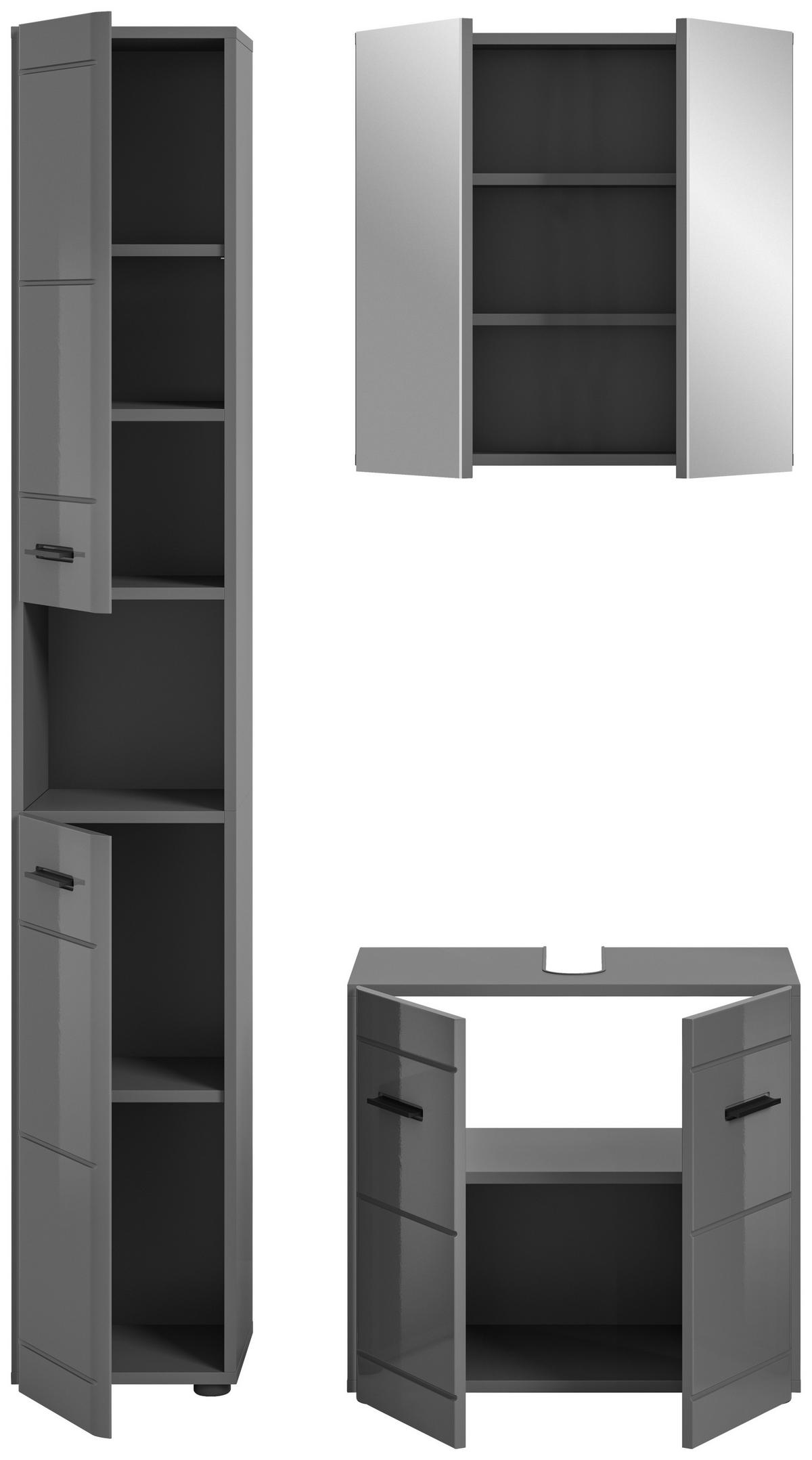 Badezimmer Soft Grau Hg B: 90 cm - Grau Hochglanz/Schwarz, MODERN, Holzwerkstoff (90cm) - MID.YOU