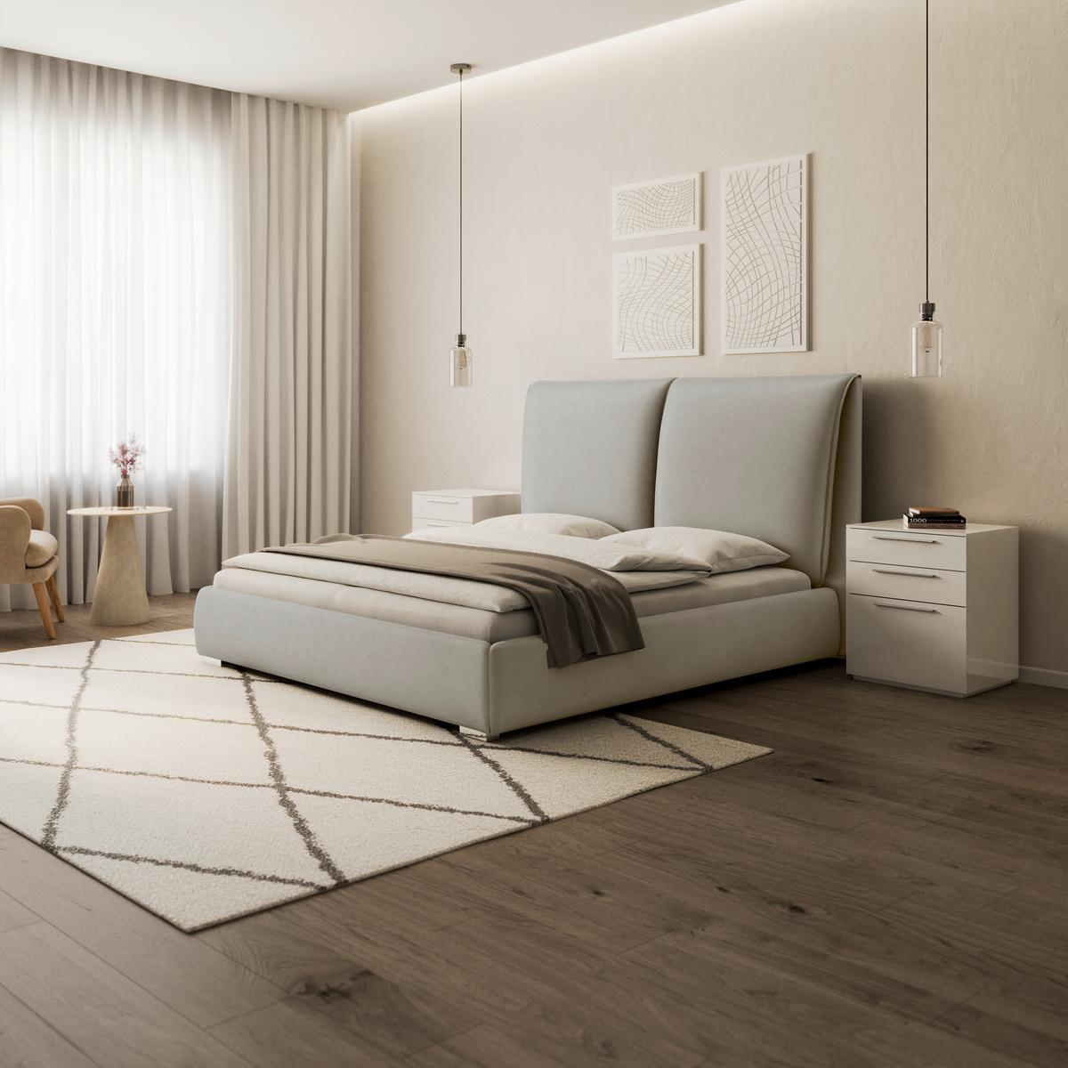 Čalouněná postel SOPHIE 180x200, béžová - barvy stříbra/krémová, Moderní, kov/dřevo (180/200cm) - Bessagi Home