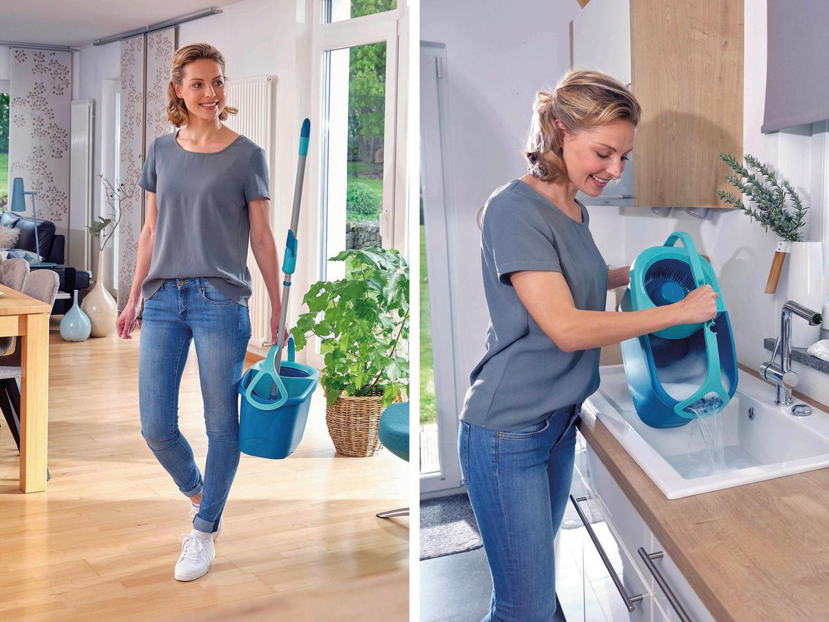 Bodenwischer-Set Clean Twist mit Eimer und Teleskopstiel - Türkis/Silberfarben, Basics, Kunststoff/Metall - Leifheit