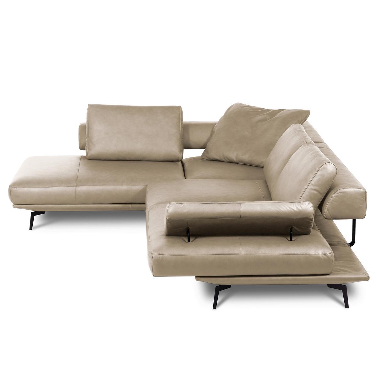 Ecksofa Como Echtleder Creme 237x306 - Creme/Schwarz, Design, Leder (237/306cm) - Livetastic