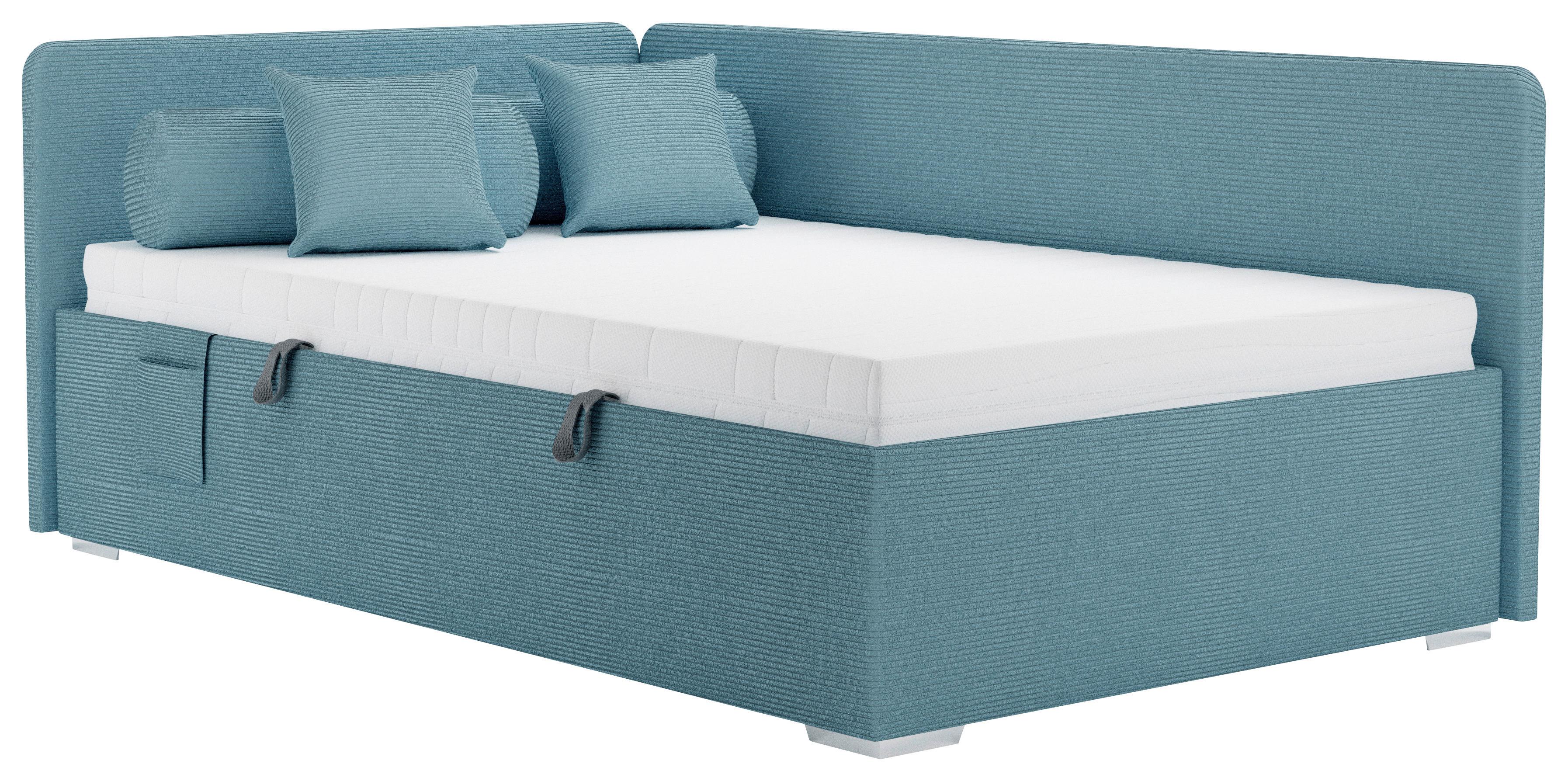 Polsterbett Remi - Blau/Chromfarben, MODERN, Holz/Textil (120/200cm)