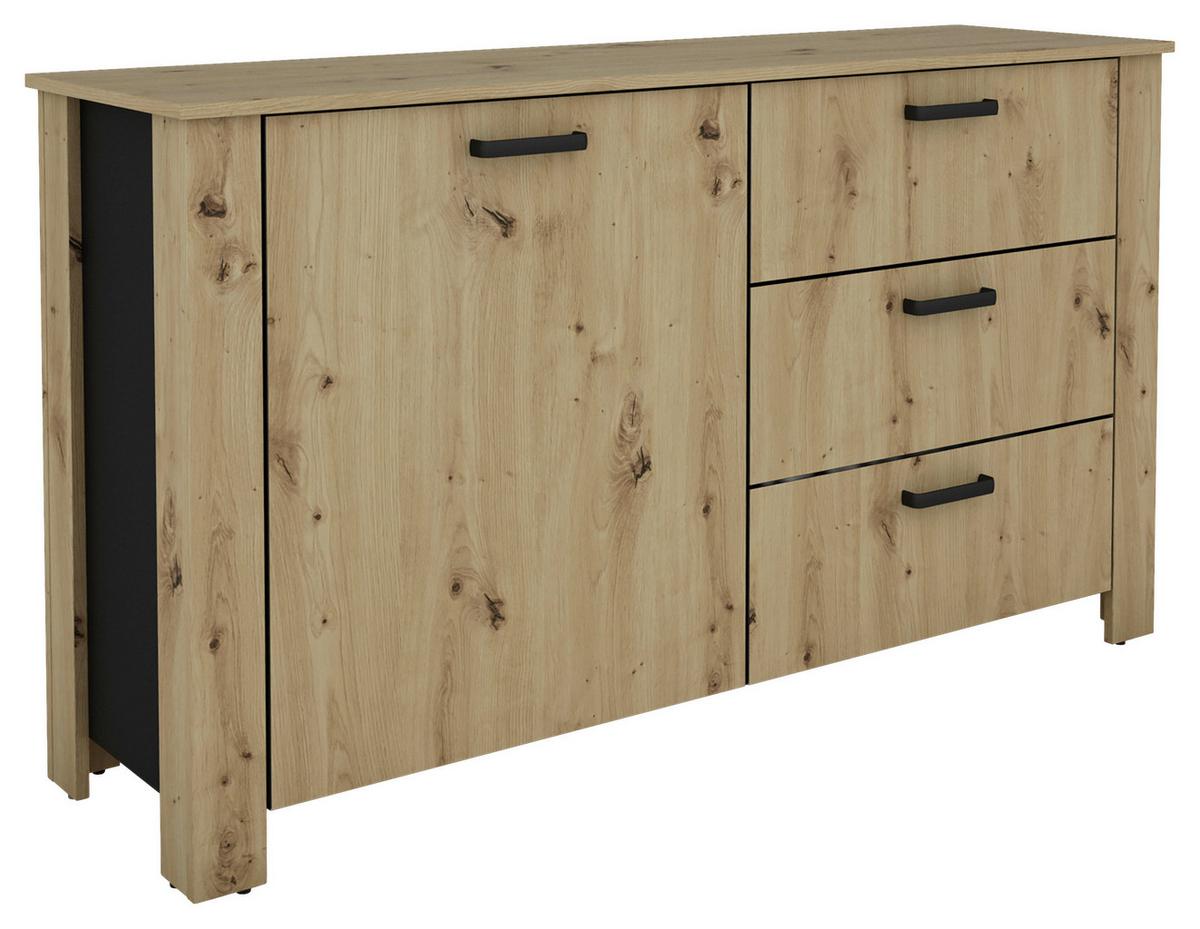 Sideboard Faro Eiche Artisan B: 140 cm - Schwarz/Eiche Artisan, Design, Holzwerkstoff (140/84/40cm) - MID.YOU