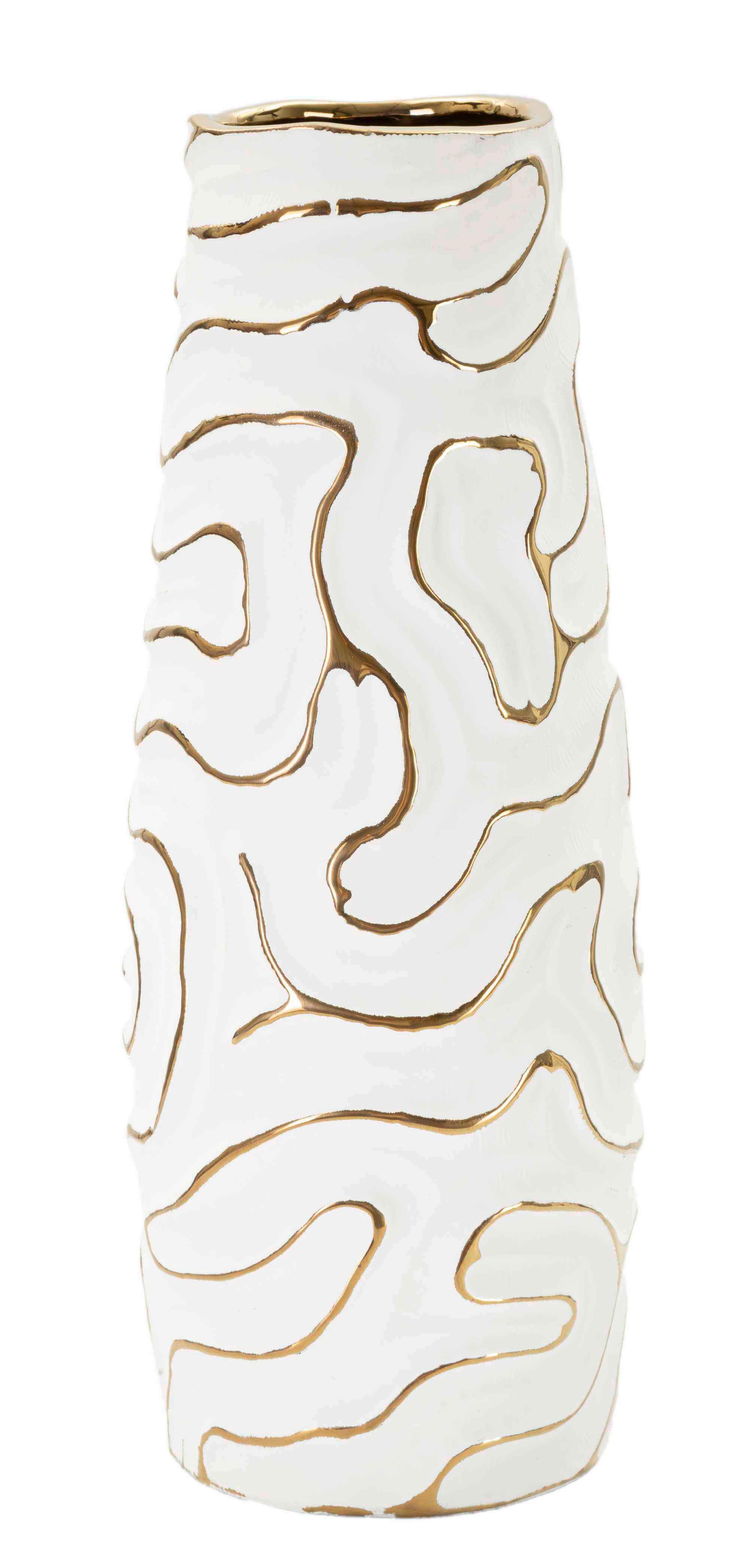 Vase Lia Weiß, Goldfarben B: 14,5cm - Goldfarben/Weiß, Basics, Keramik (14.5/39.5/14.5cm)