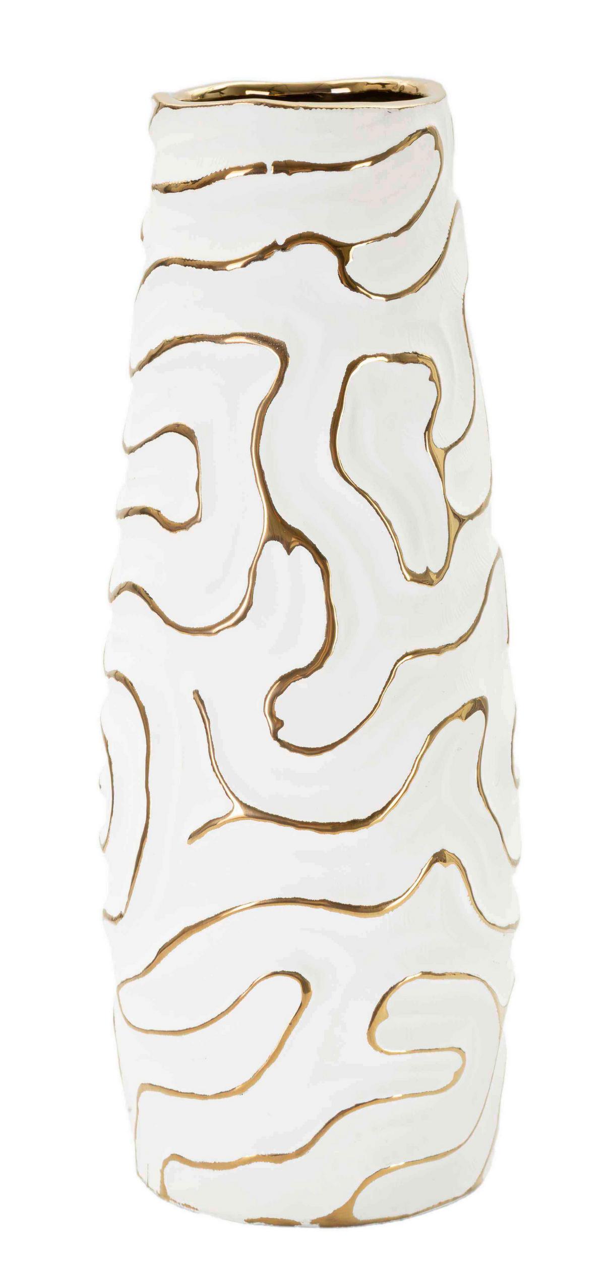 Vase Lia Weiß, Goldfarben B: 14,5cm - Goldfarben/Weiß, Basics, Keramik (14.5/39.5/14.5cm)