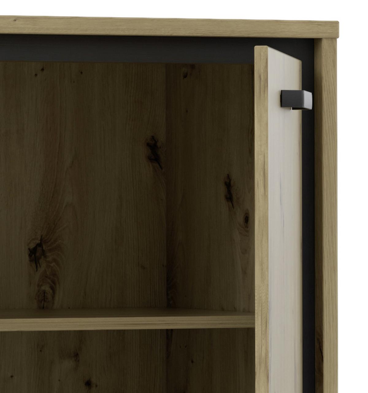 Sideboard mit Glaselement B: 177,4cm Trondheim, Eiche Dekor - Eichefarben/Schwarz, Basics, Glas/Holzwerkstoff (177,4/81,3/41,5cm) - Livetastic