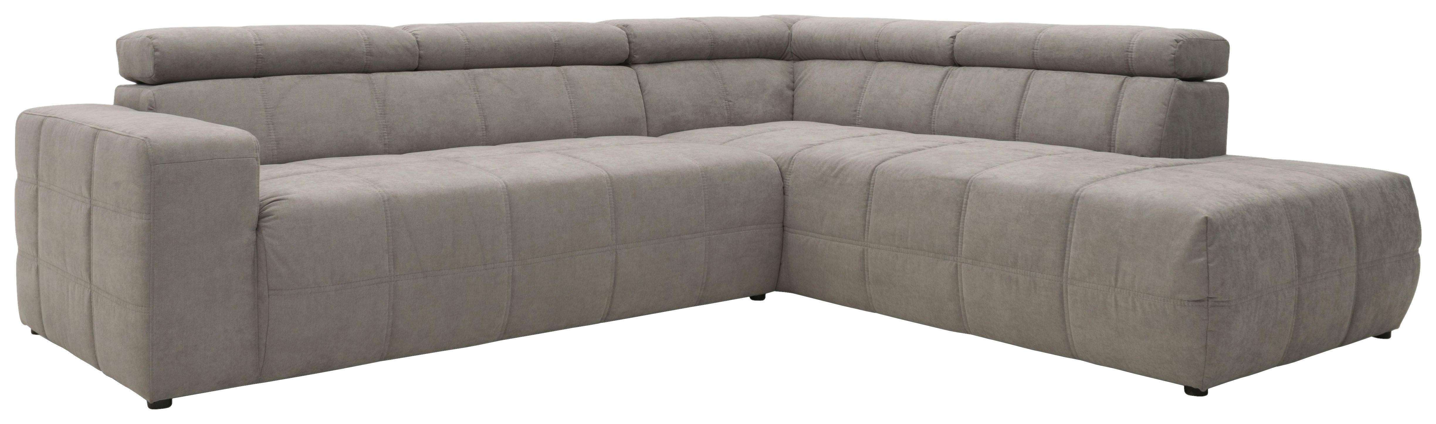 Ecksofa + Kopfteilverstellung Brandon Silberfarben - Silberfarben/Schwarz, Design, Textil (275/228cm) - MID.YOU