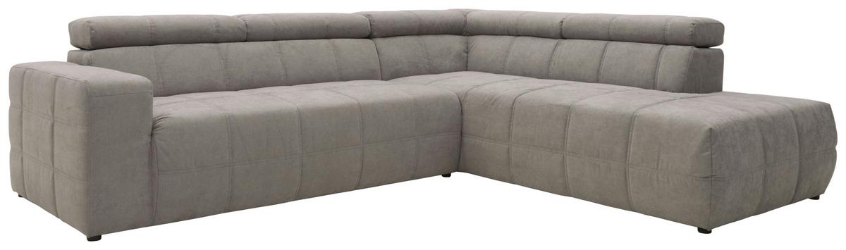 Ecksofa + Kopfteilverstellung Brandon Silberfarben - Silberfarben/Schwarz, Design, Textil (275/228cm) - MID.YOU