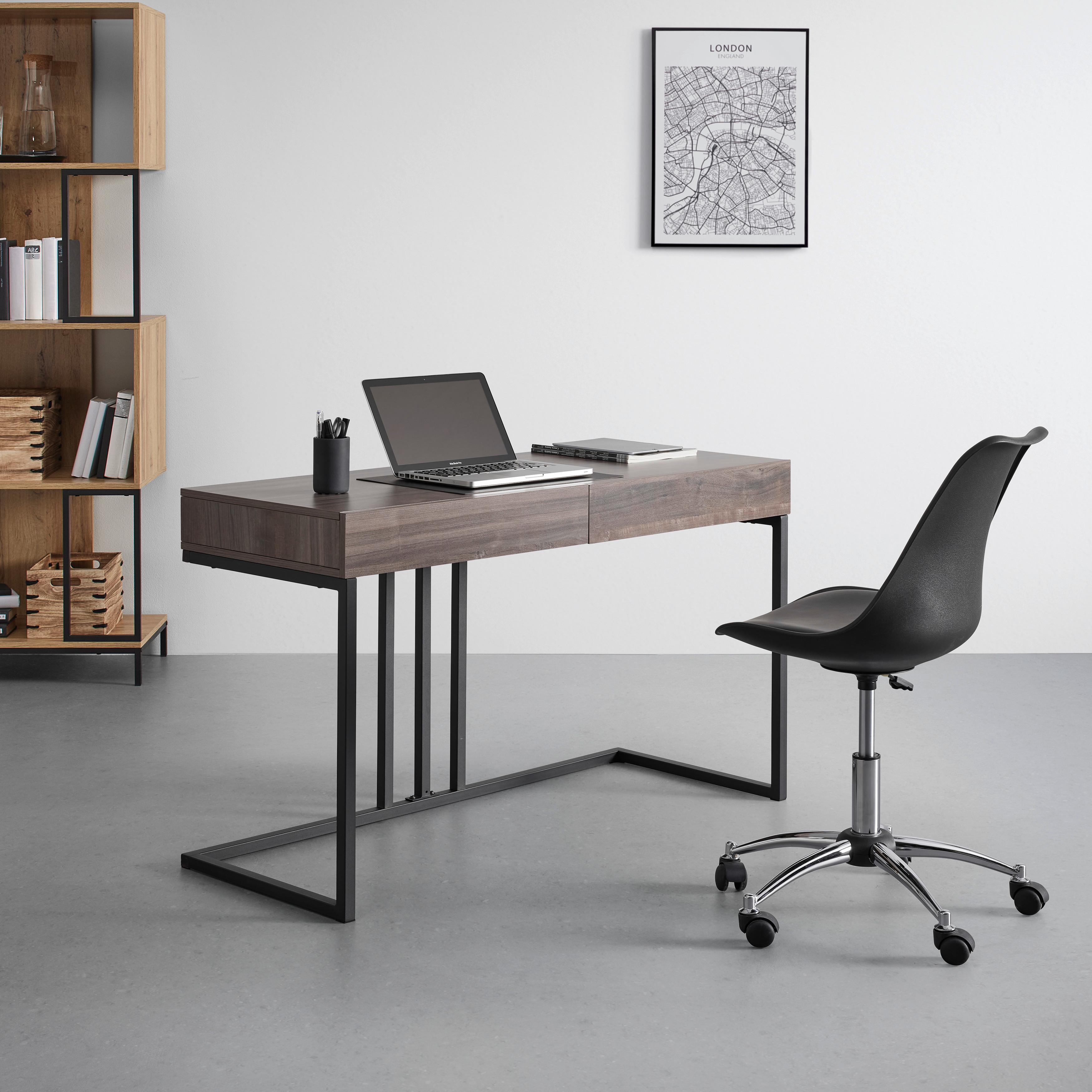 Písací stôl ALESSIA dekor orech - čierna/farba orecha, Modern, kov (120/50/76cm) - Bessagi Home
