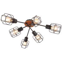 Deckenleuchte Willa Ø 78,5 Cm 6-Flammig - Schwarz/Braun, Basics, Holz/Metall (78,5/24cm) - Globo