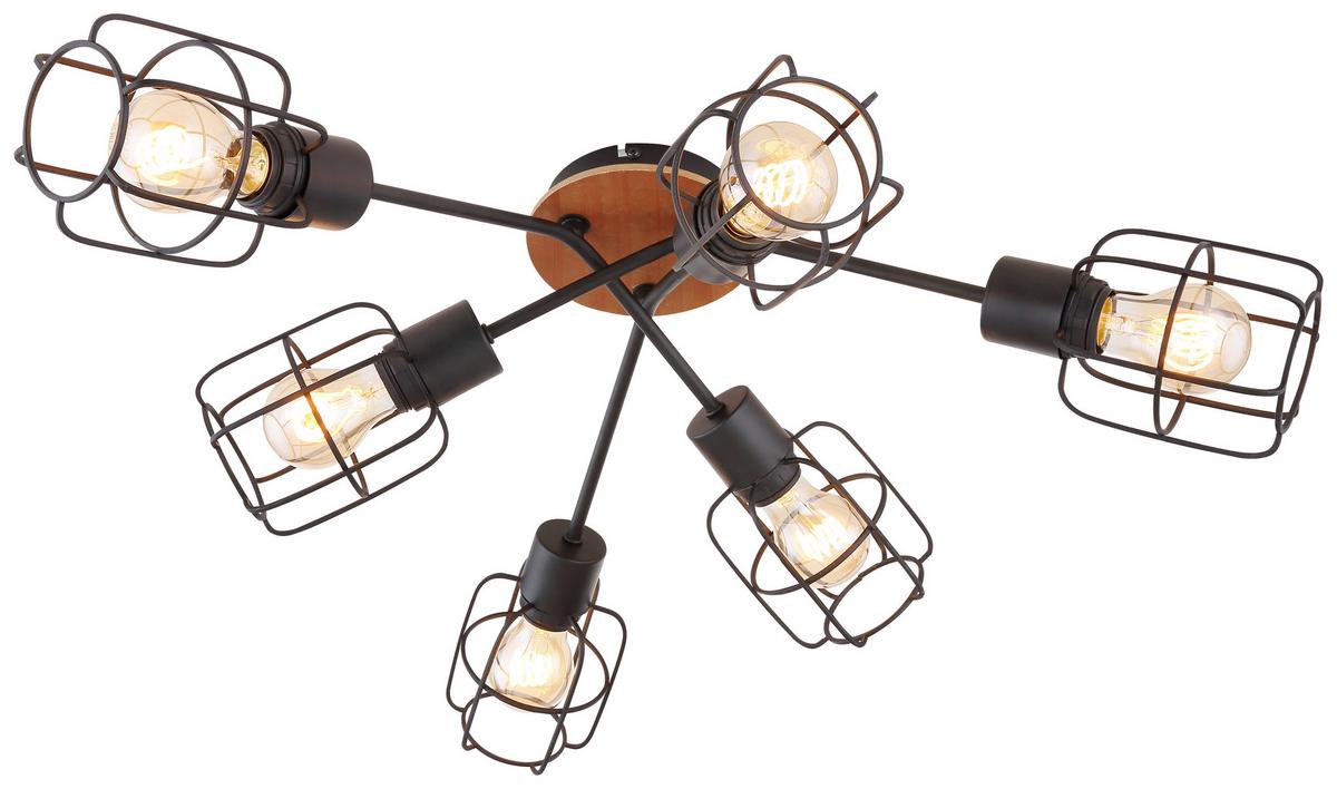 Deckenleuchte Willa Ø 78,5 Cm 6-Flammig - Schwarz/Braun, Basics, Holz/Metall (78,5/24cm) - Globo
