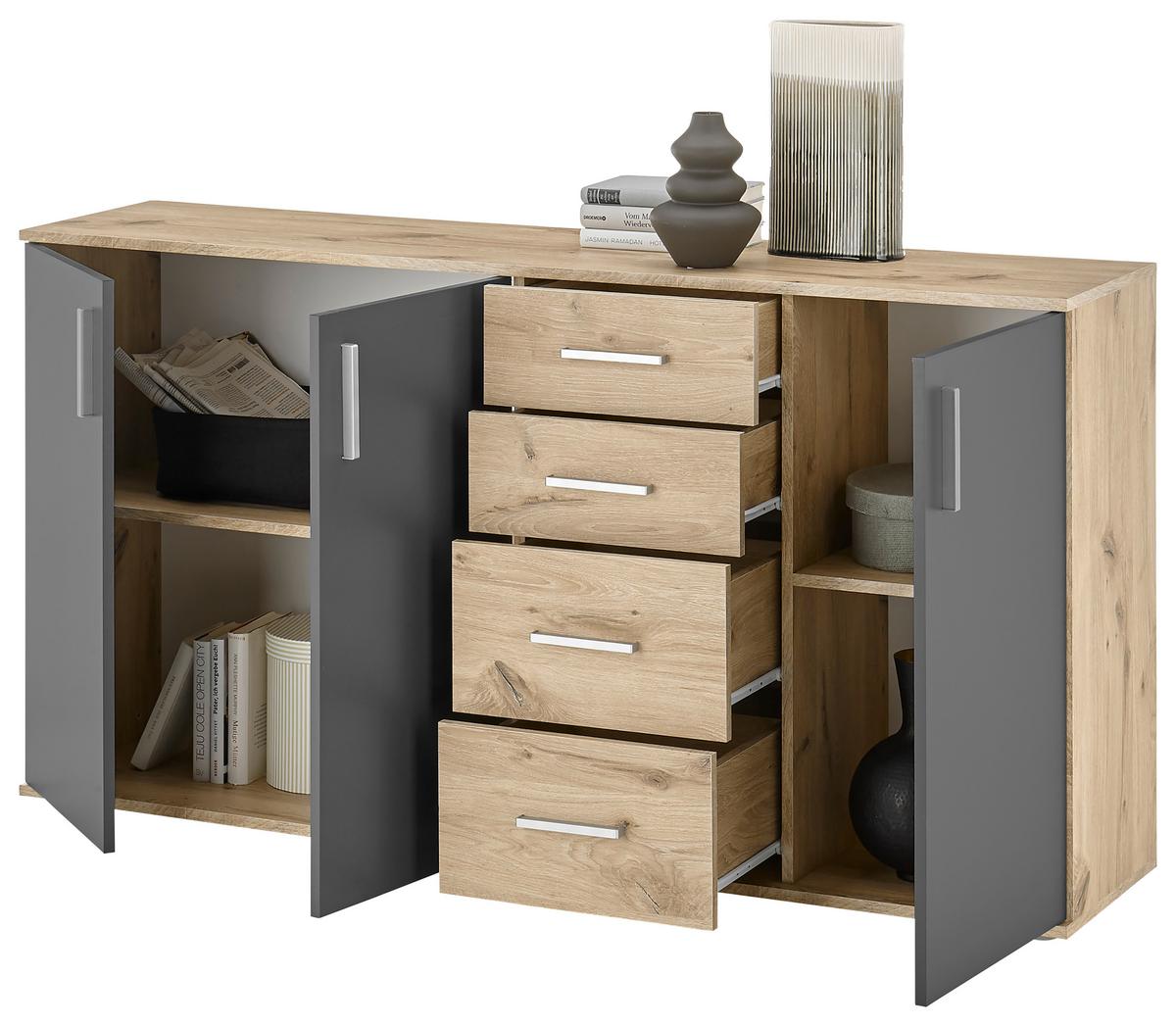 Kommode 160 cm Bc 1040 Eichefarben/Grau - Eichefarben/Silberfarben, Design, Holzwerkstoff (160/84/35cm) - MID.YOU