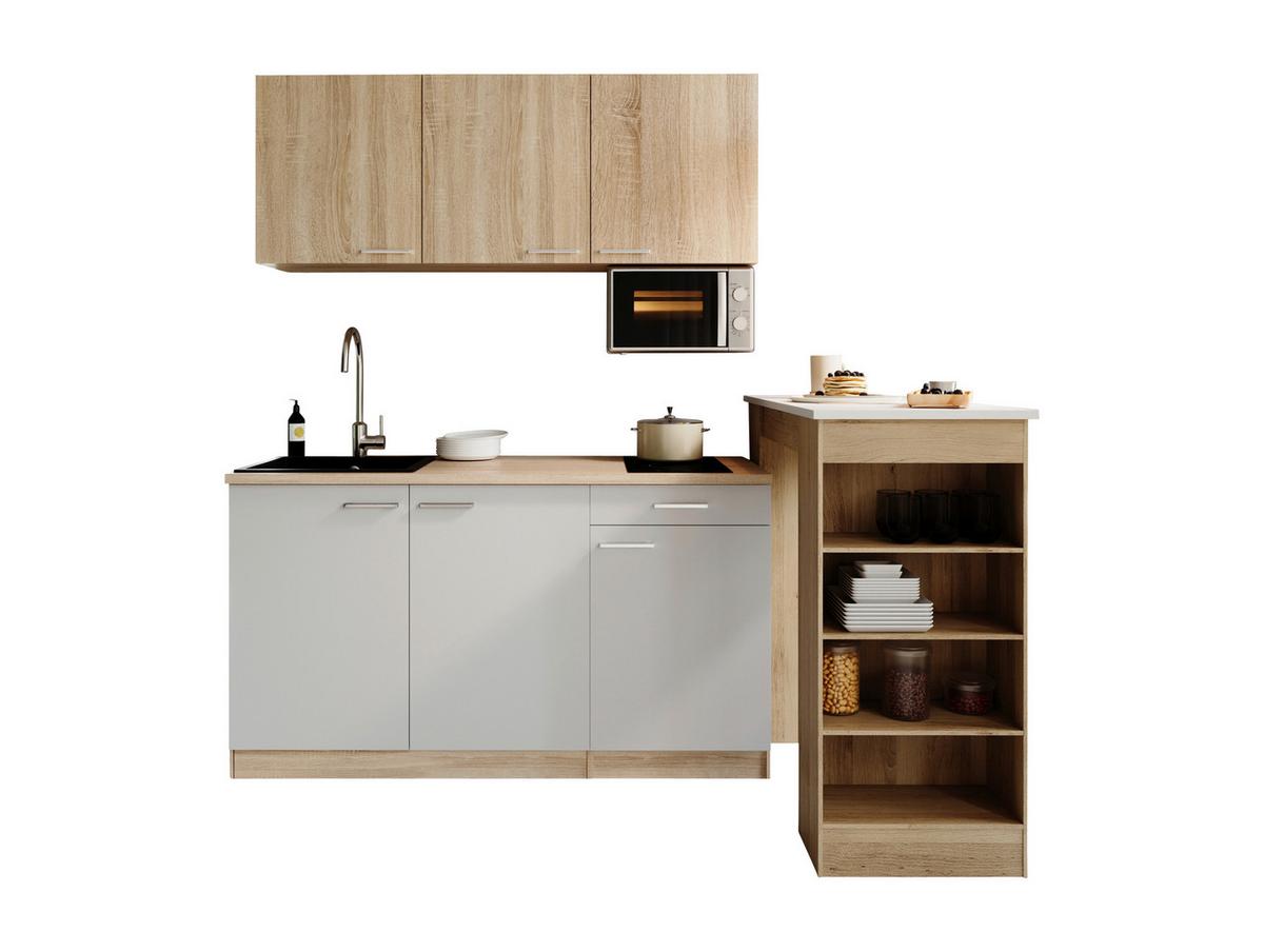 Miniküche Ingrid Weiß/Eichefarben B: 150cm - Eichefarben/Weiß, Design, Holzwerkstoff (150cm) - Respekta