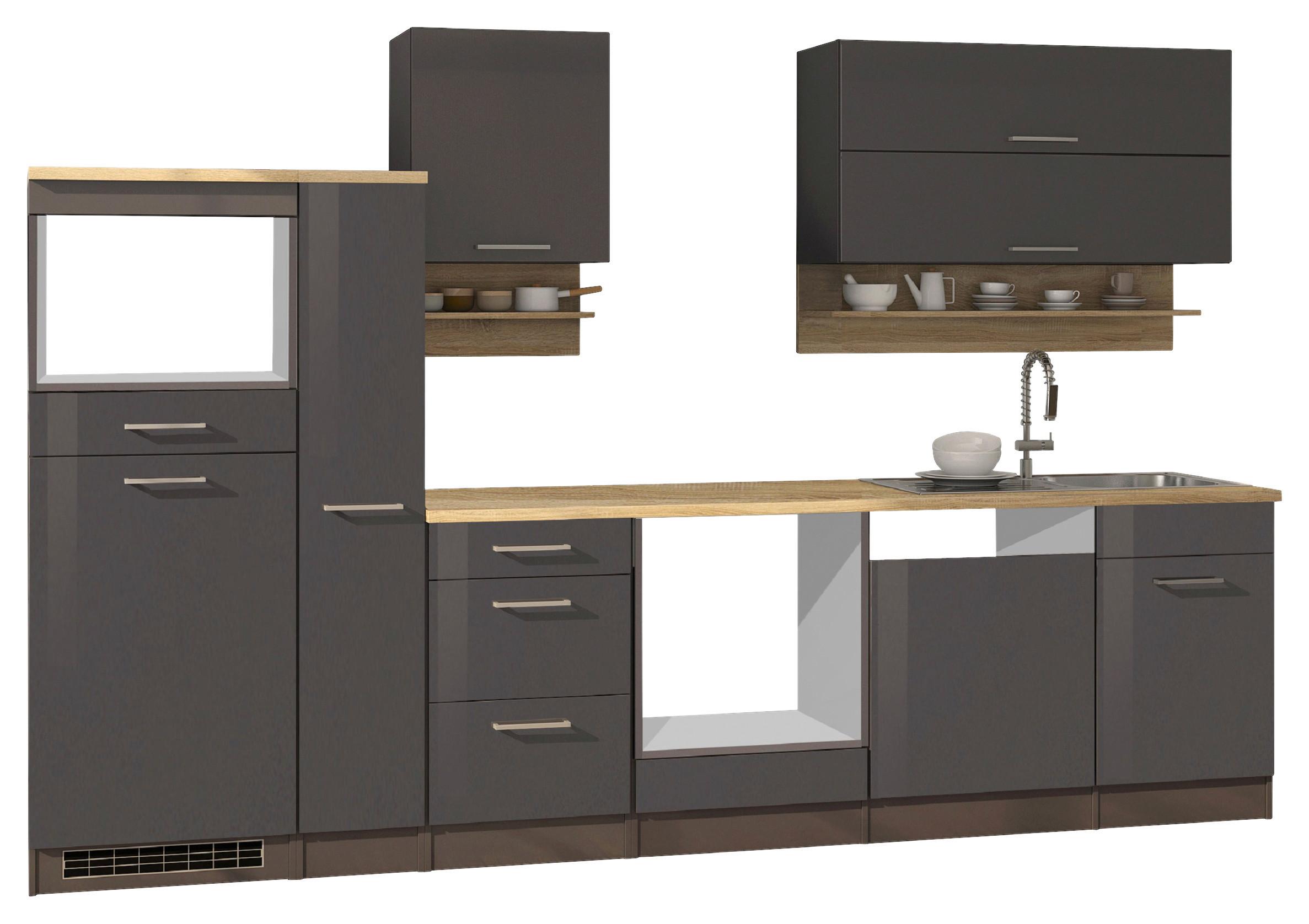 Küchenleerblock Mailand Graphitfarben B: 310cm - Graphitfarben/Sonoma Eiche, MODERN, Glas/Holzwerkstoff (310cm) - Held
