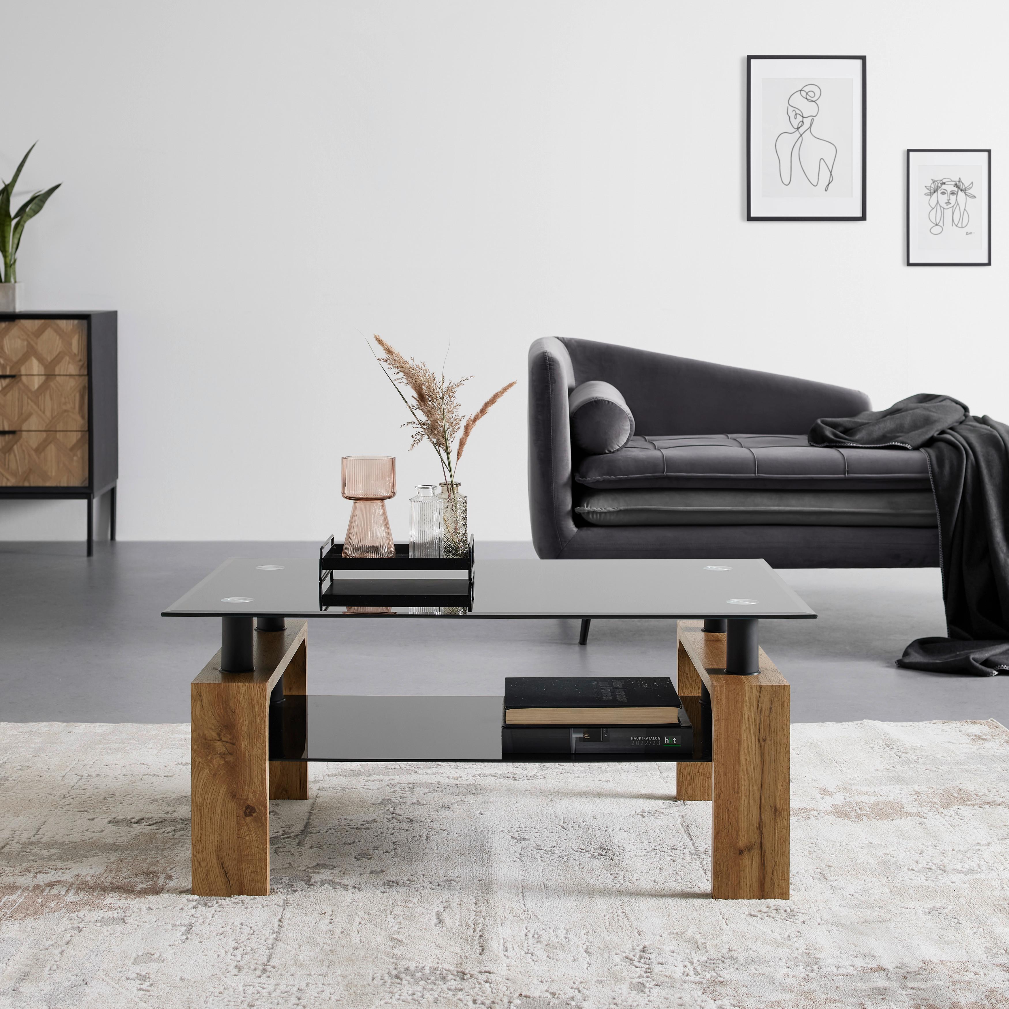 KONFERENČNÍ STOLEK INTRO - barvy dubu/černá, Moderní, kov/kompozitní dřevo (100/60/45cm) - Mömax