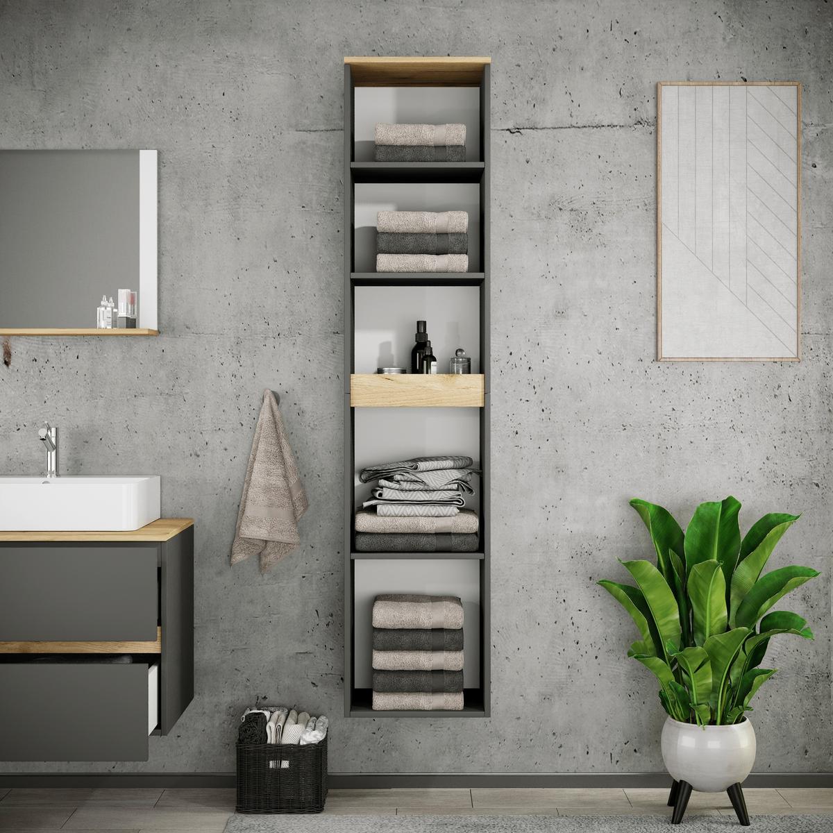 Fürdőszobai Polc Cosila - méztölgy színű/antracit, Trend, faalapú anyag (40/180/35cm) - MID.YOU