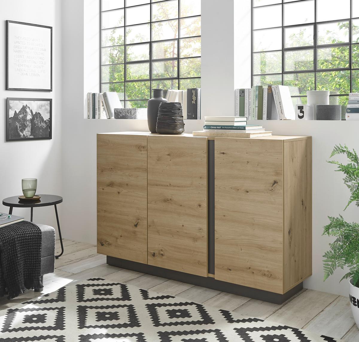Sideboard Clair Grau/Eiche Dekor B:138cm - Eiche Artisan/Grau, Design, Holzwerkstoff (138/91/40cm) - MID.YOU