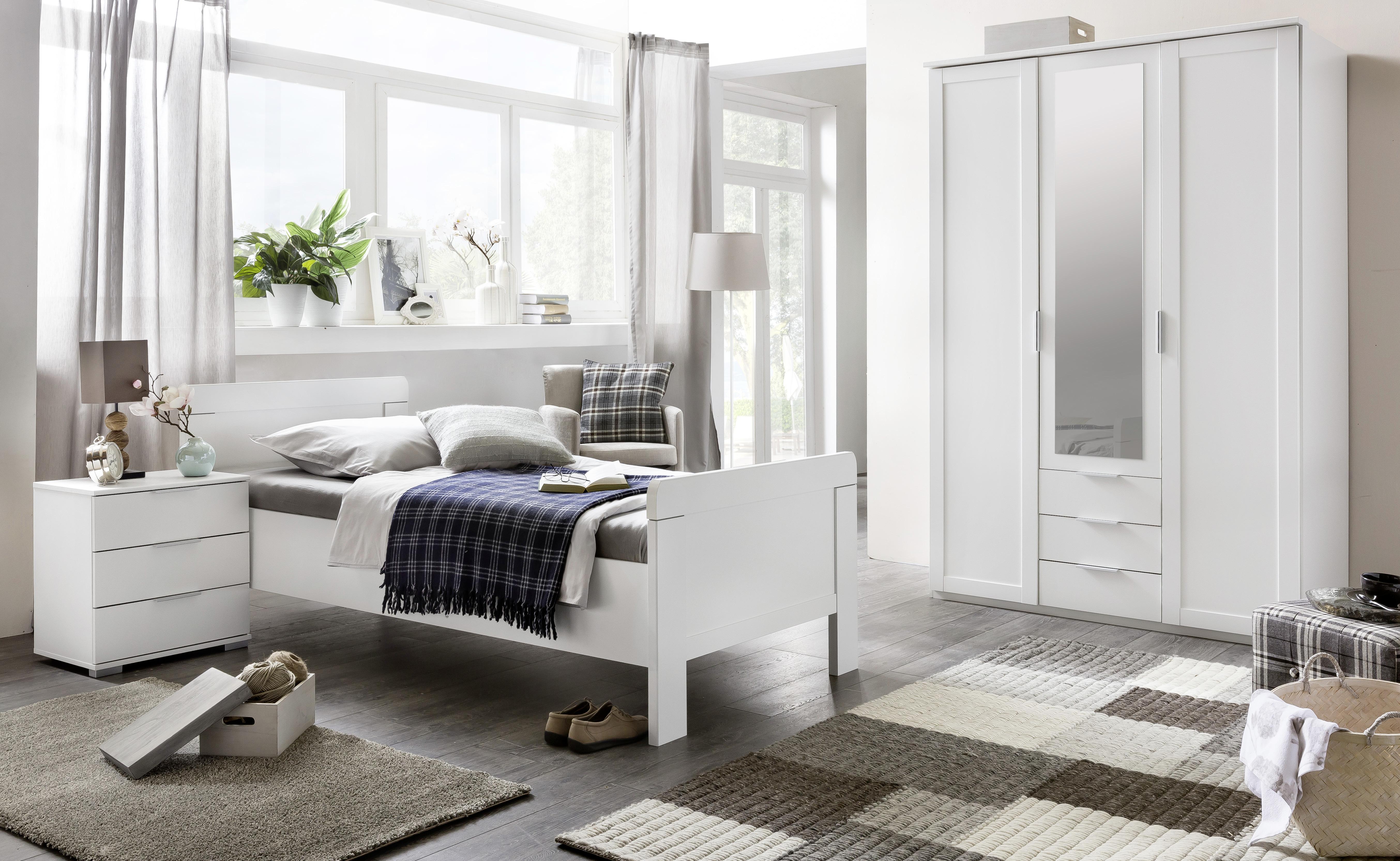 Drehtürenschrank Mit Spiegel + Laden 135cm Nadja, Weiß - Weiß, KONVENTIONELL, Glas/Holzwerkstoff (135/210/59cm) - MID.YOU