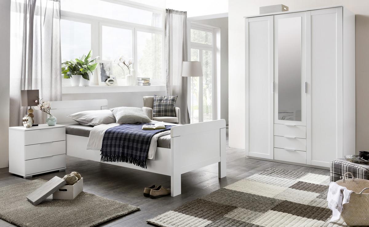 Drehtürenschrank Mit Spiegel + Laden 135cm Nadja, Weiß - Weiß, KONVENTIONELL, Glas/Holzwerkstoff (135/210/59cm) - MID.YOU