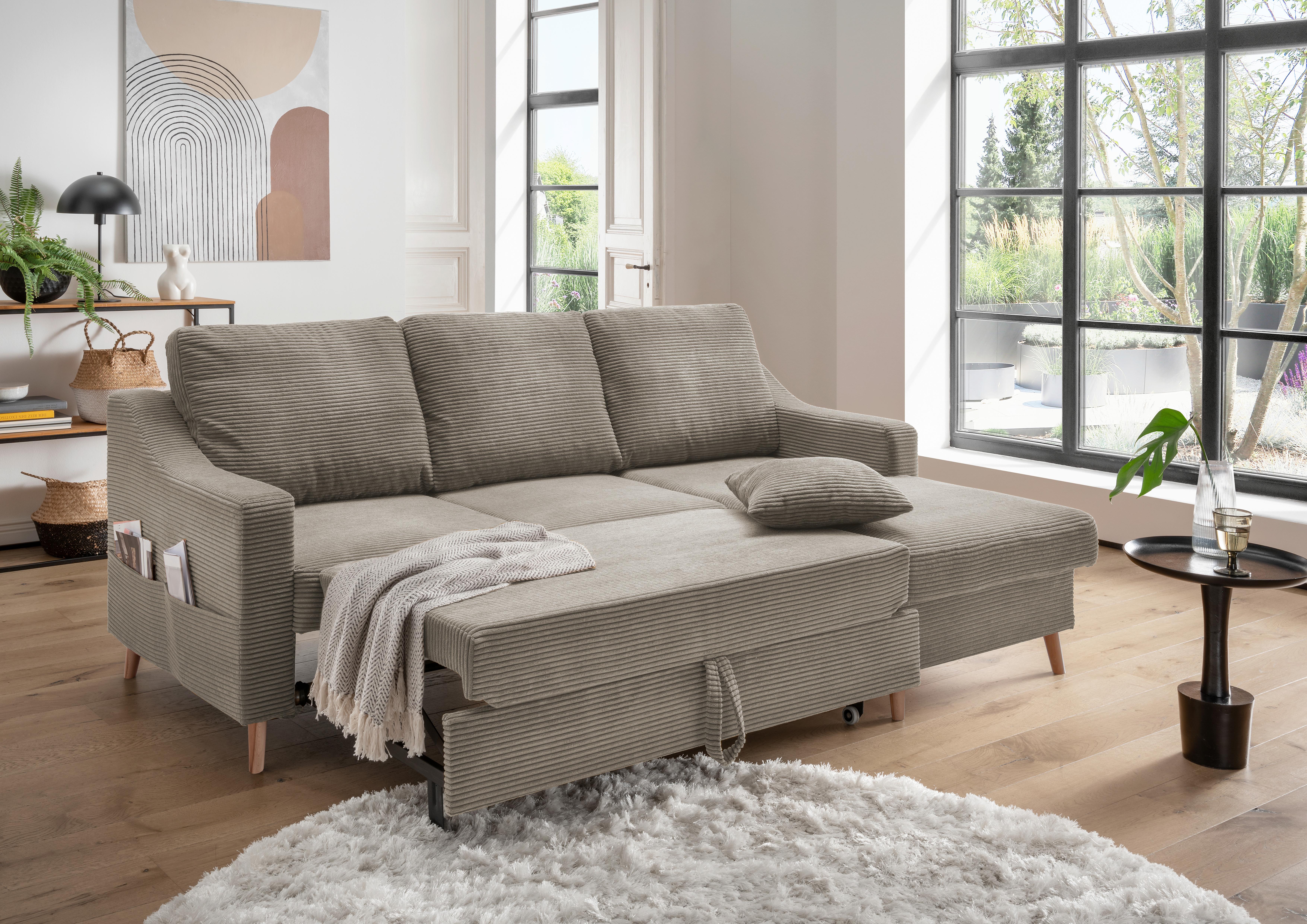 Ecksofa Valentina - Graubraun/Naturfarben, Design, Textil (228/150cm) - P & B