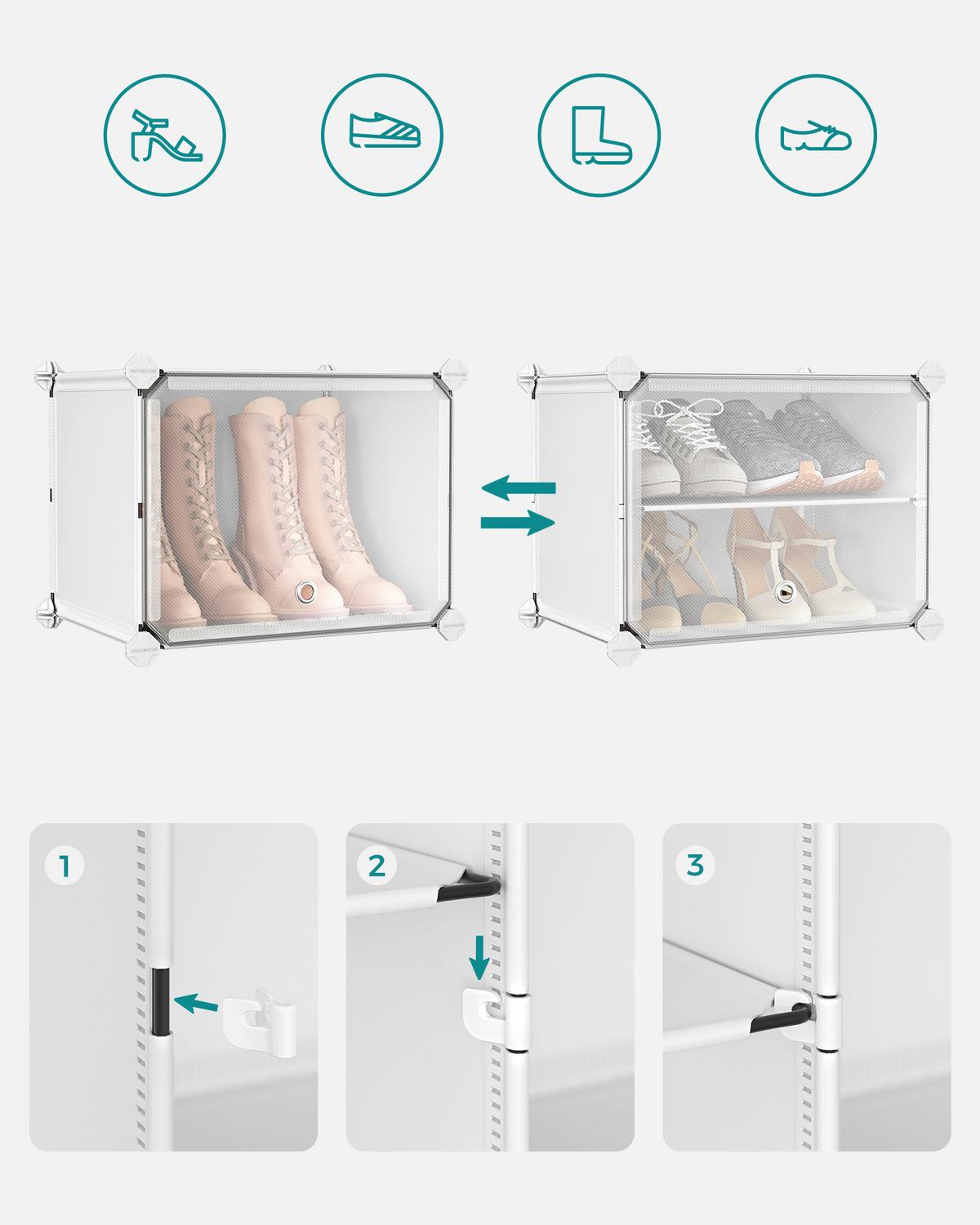 Schuhregal Weiß/Transparent B: 83 cm - Transparent/Weiß, Basics, Kunststoff/Metall (83/156/32cm)