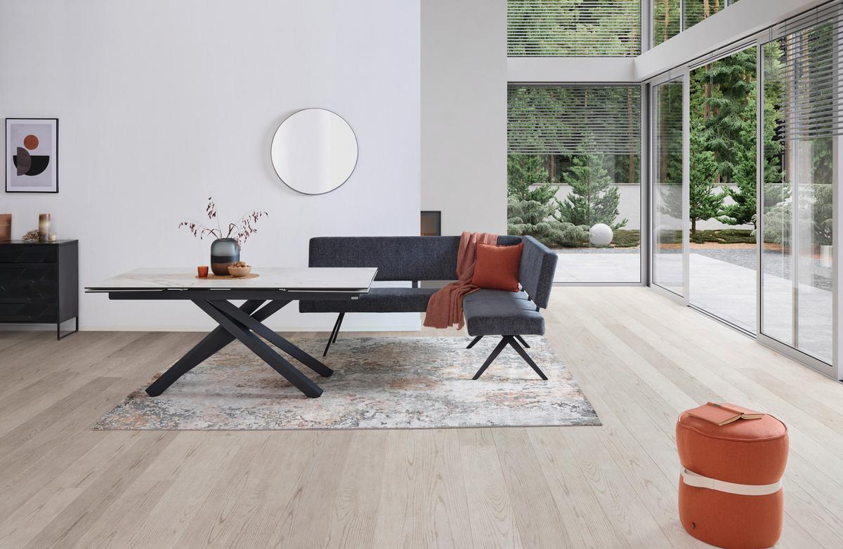 Eckbank Chios Leinenoptik Grau, S: 150x190cm - Dunkelgrau/Schwarz, KONVENTIONELL, Textil/Metall (150/190cm) - MID.YOU