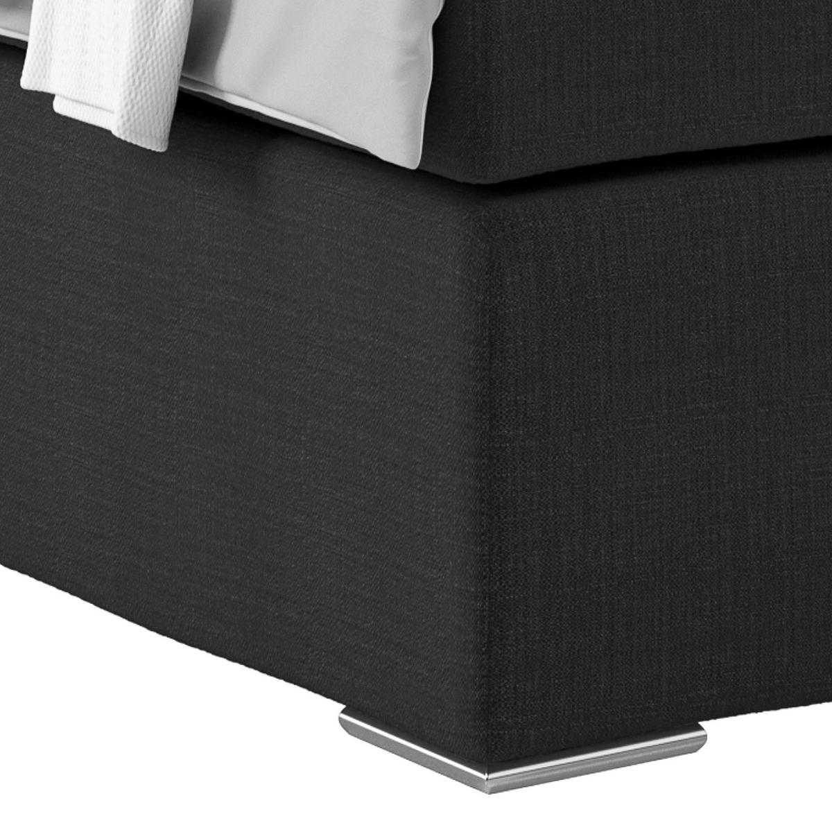 Boxspringbett mit Topper 160x200 Nero, Schwarz - Chromfarben/Schwarz, KONVENTIONELL, Textil (160/200cm)