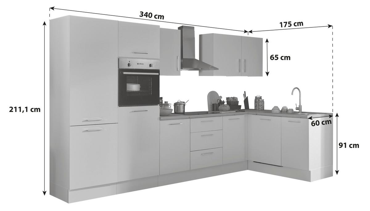 Eckküche Turin Weiß/eiche Dekor 340x175 Cm - Weiß/Eiche Artisan, Basics, Holzwerkstoff (340/175cm) - MID.YOU