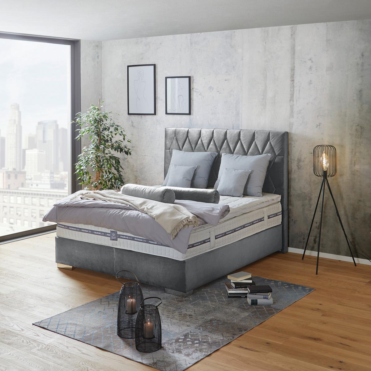 Boxspringbett mit gepolstertem Kopfteil 160x200 cm Paula - Chromfarben/Anthrazit, MODERN, Textil (160/200cm)
