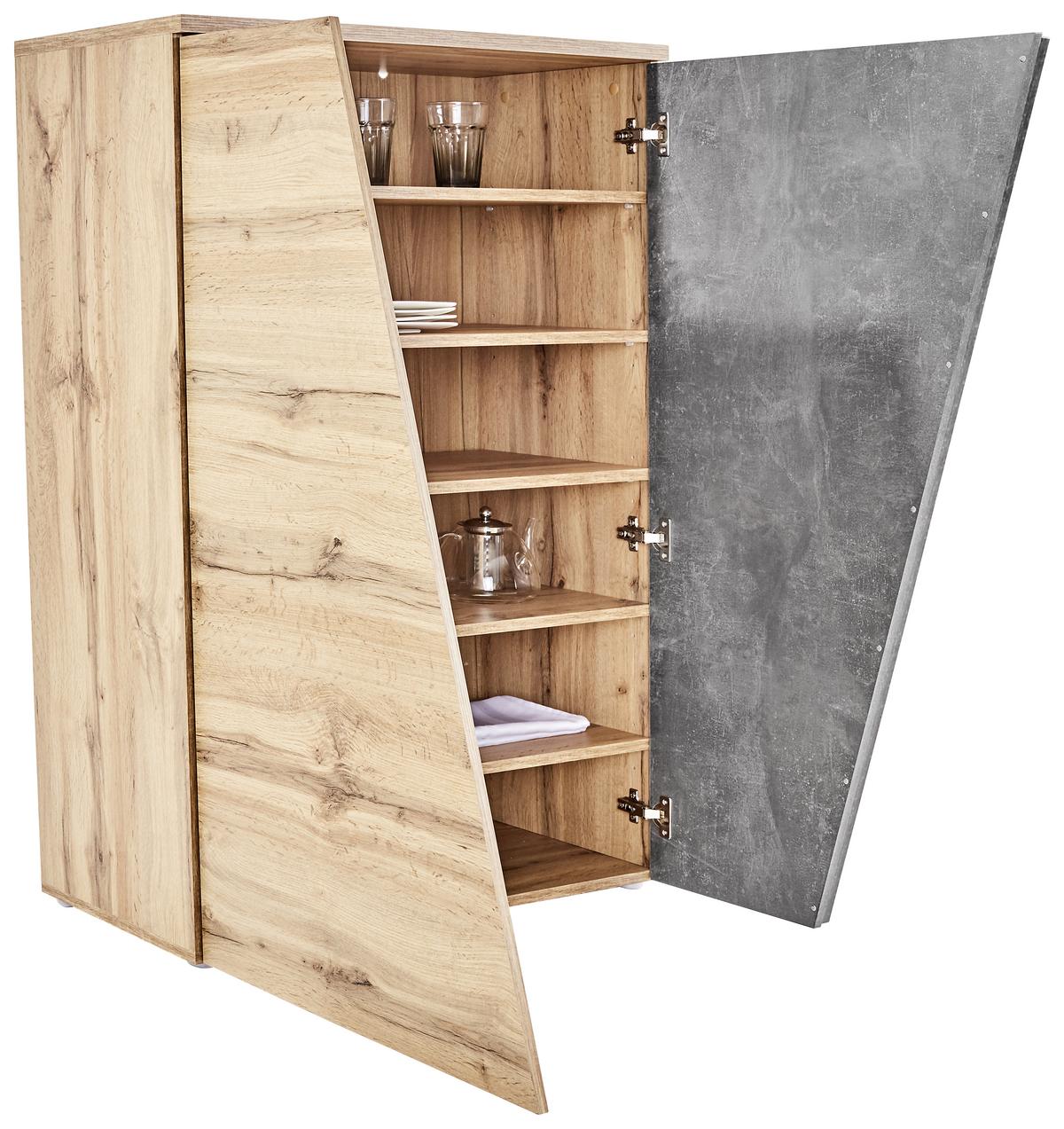 Kommode B 90cm Venedig, Wotan Eiche/Beton Dekor - Eichefarben/Schwarz, MODERN, Holzwerkstoff (90/121,5/40cm)