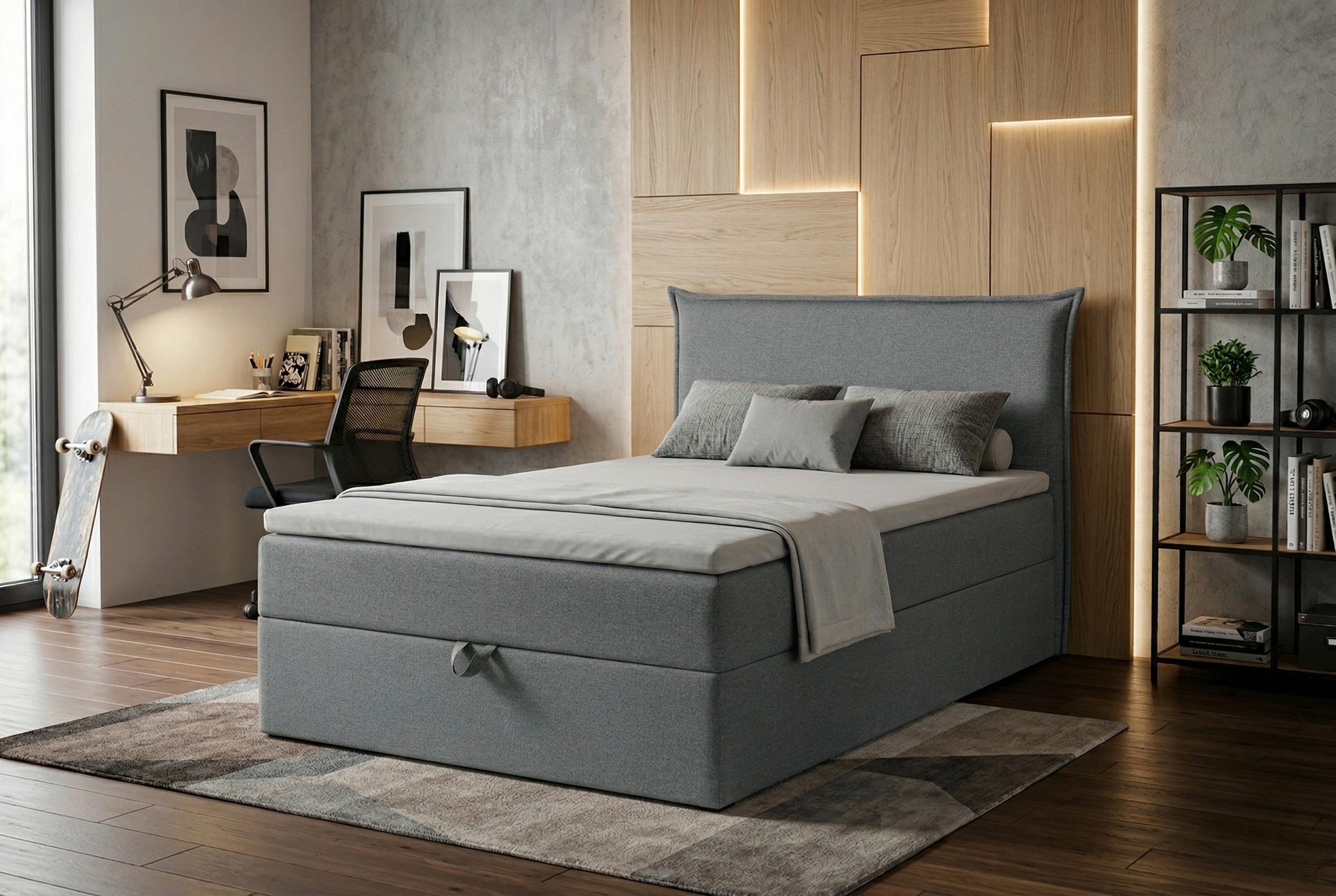 Boxbett Jolly 2 120x200 Silberfarben - Silberfarben/Schwarz, MODERN, Holzwerkstoff/Textil (120/200cm) - MID.YOU