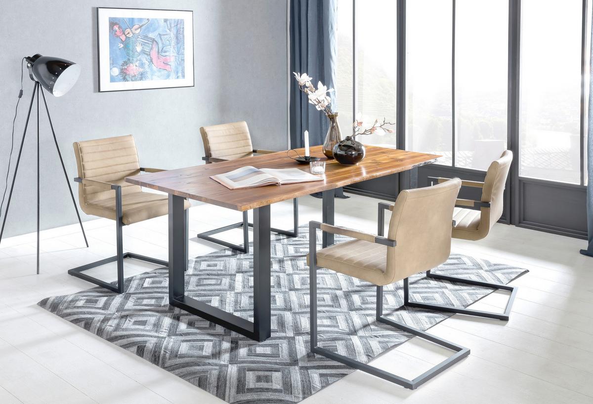 Esstisch Schwarz/cognac B: 160 Cm - Cognac/Schwarz, MODERN, Holz/Metall (160/85/77cm) - Livetastic