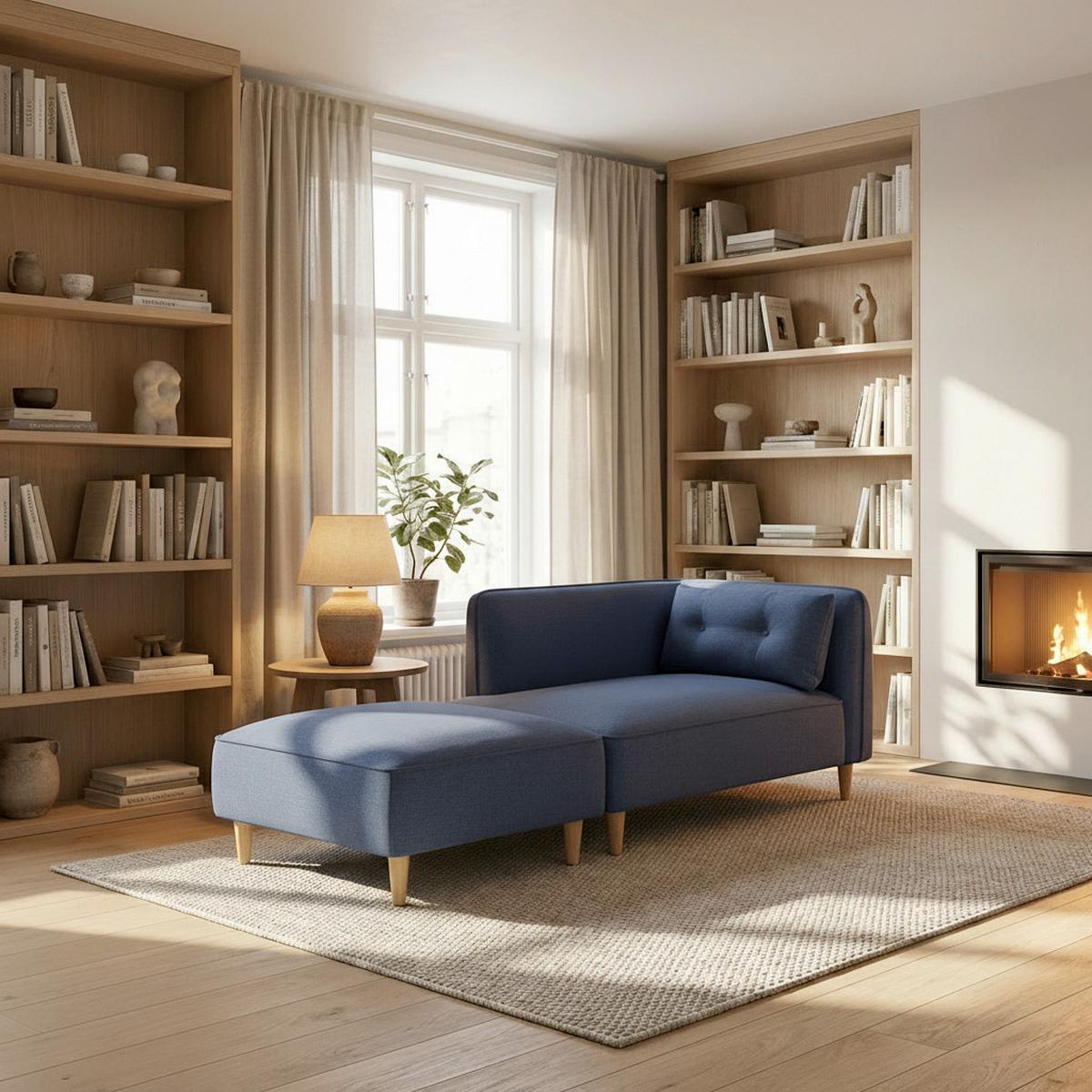 Modulární pohovka FANNY, modrá - modrá/přírodní barvy, Moderní, dřevo/textil (154/55/73cm) - Bessagi Home