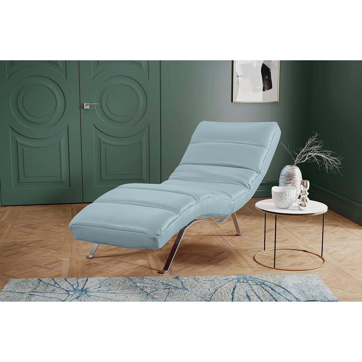 Relaxliege Swing Silver Blaugrau B: 65 cm - Silberfarben/Blaugrau, Design, Leder (65/65-95/171cm) - Livetastic