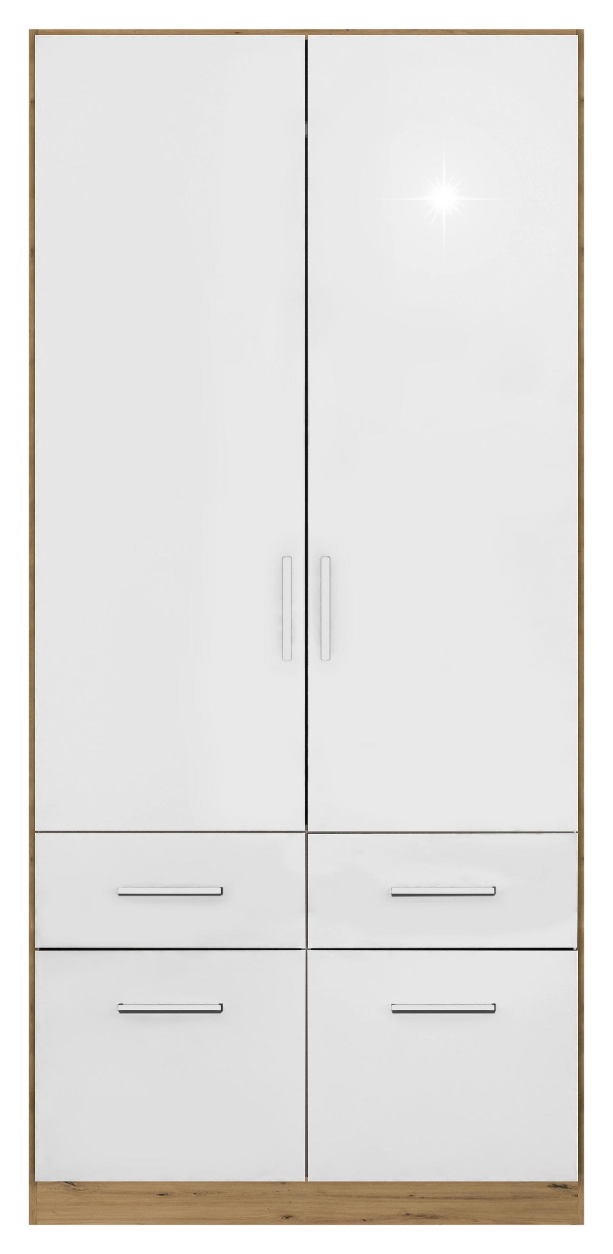 Drehtürenschrank 91 Cm Berlin Eiche Dekor/weiß - Weiß Hochglanz/Eiche Artisan, MODERN, Holzwerkstoff (91/197/54cm) - Rauch Möbel