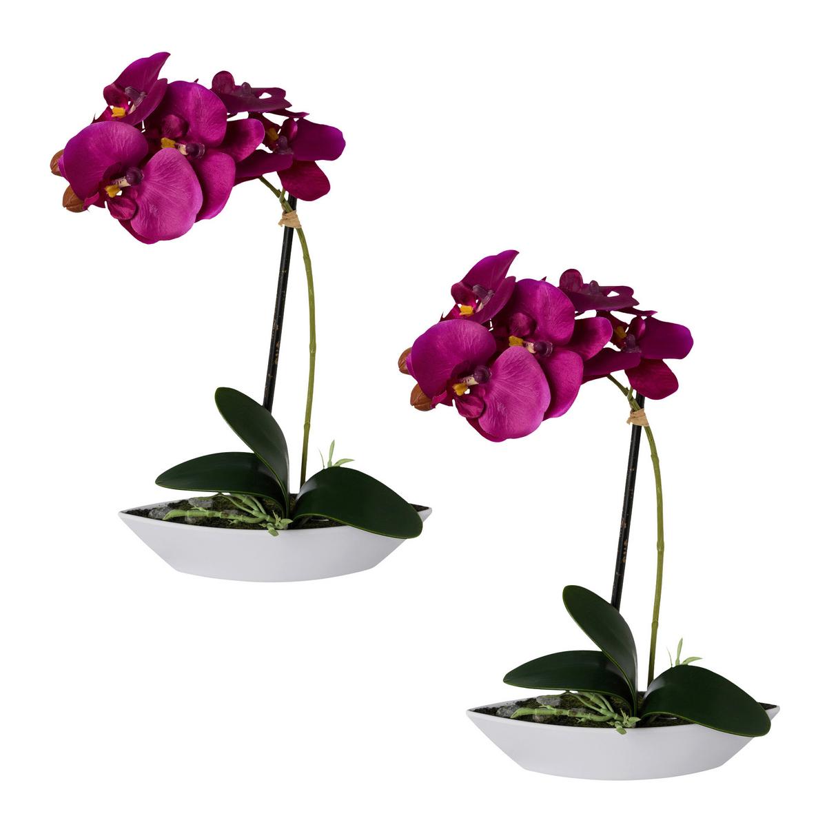 Kunstpflanze Orchideen Lila, Topf: Weiß, H: 30 cm - Lila/Weiß, Design, Keramik/Kunststoff (30cm) - P & B