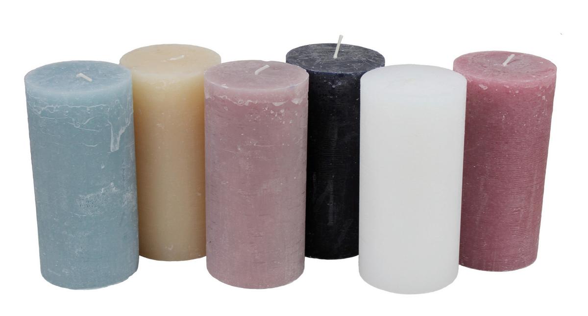 Válcová svíčka RUTH   - RUSTIK -AKT- - bílá/starorůžová, Moderní, textil/přírodní materiály (10/20cm) - Premium Living