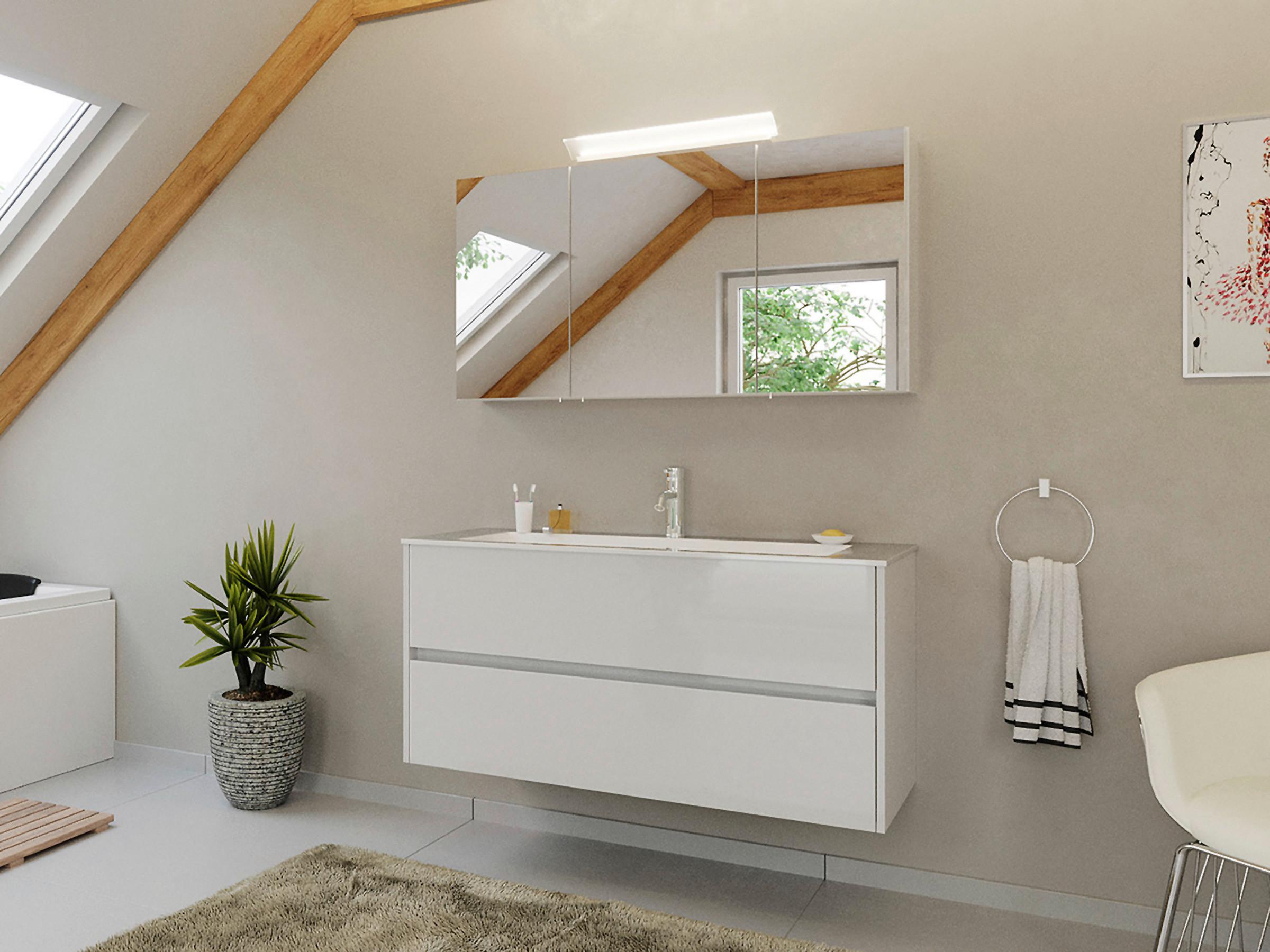 BADEZIMMER Limes, Weiß HG B:120 cm - Weiß Hochglanz/Weiß, Basics, Holzwerkstoff/Stein (120cm) - MID.YOU