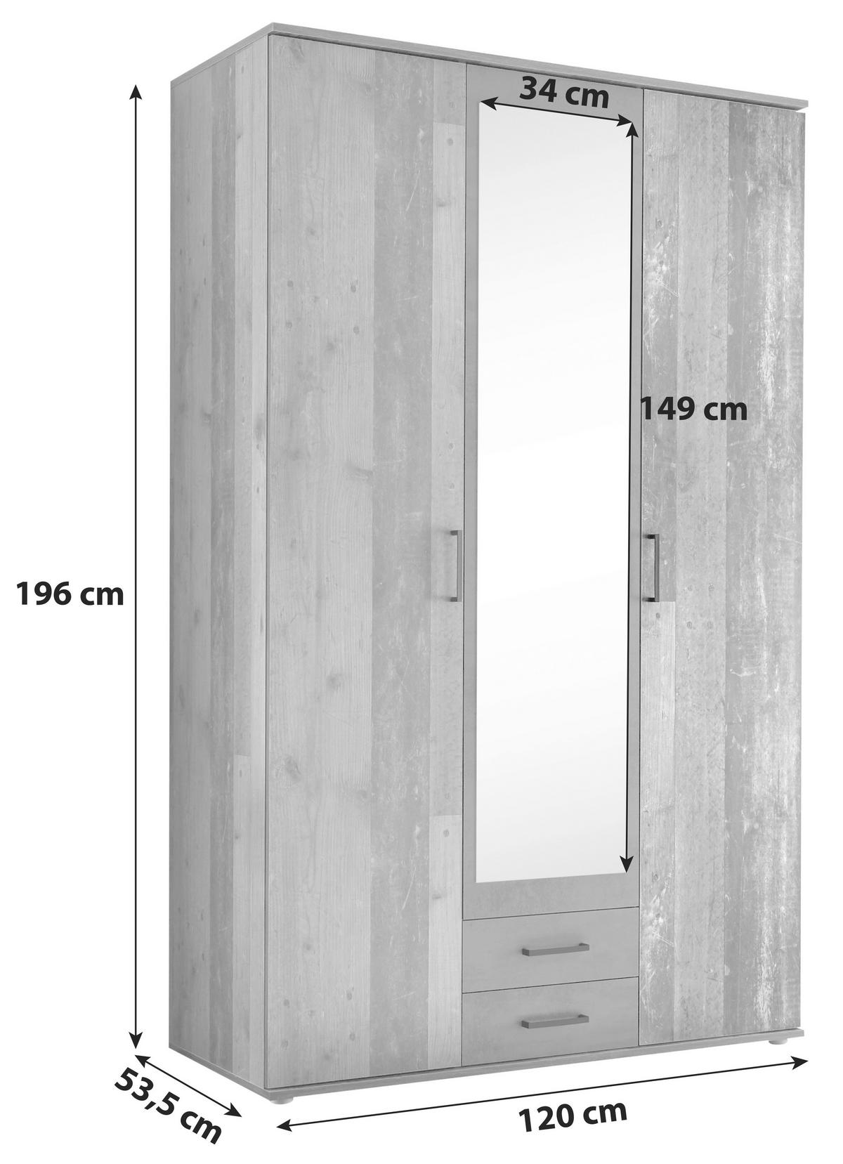 Drehtürenschrank Mit Spiegel B: 120 Cm Chicago - Schieferfarben/Akaziefarben, Basics, Glas/Holzwerkstoff (120/196/53,5cm) - MID.YOU