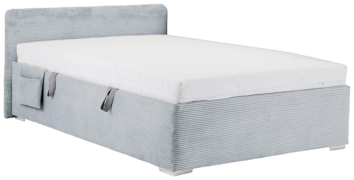 Postel Remi s bočnicemi 140x200, potah šedomodrý - šedomodrá/barvy chromu, Konvenční, dřevo/textil (140/200cm)