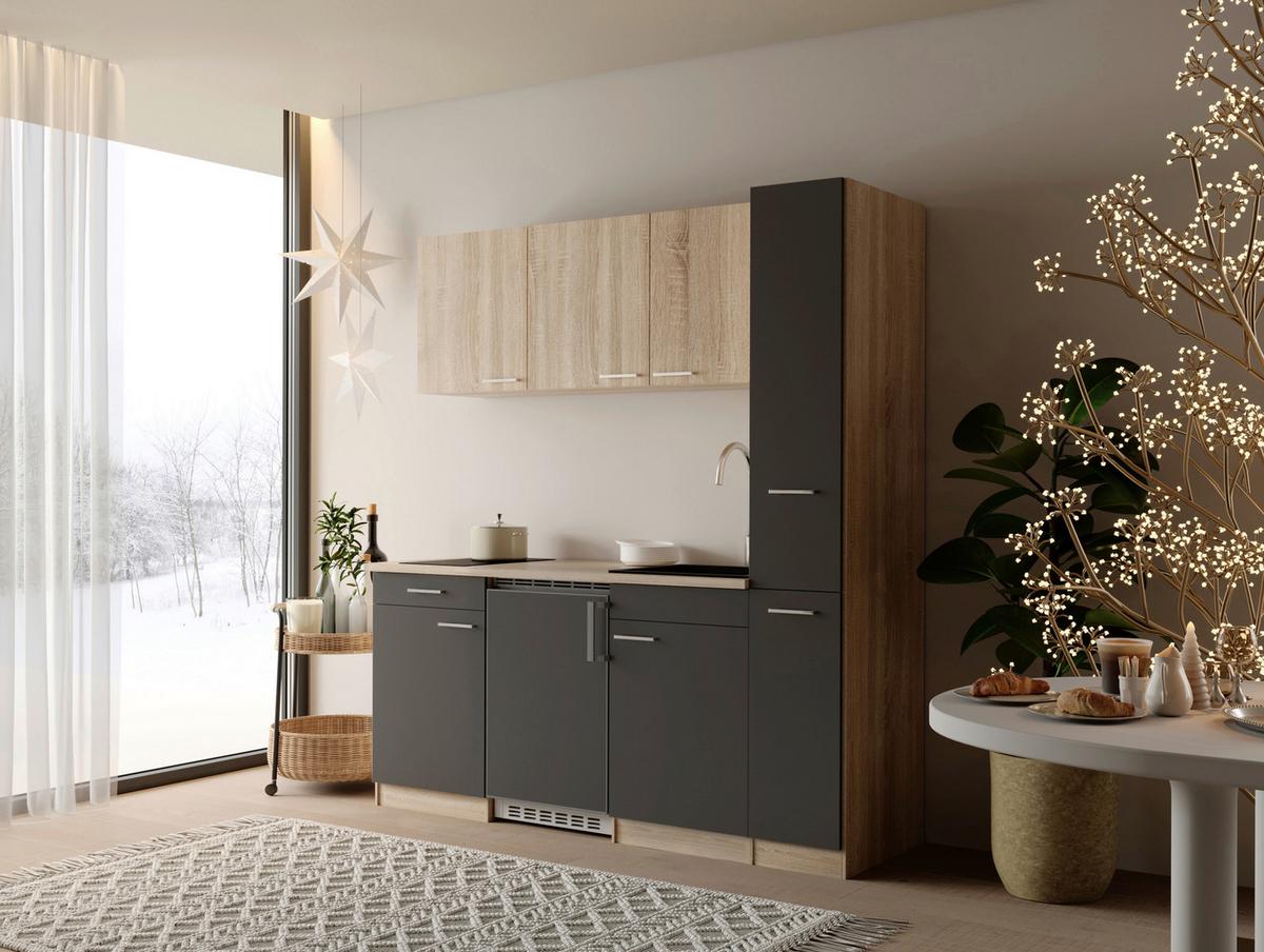 KÜCHENBLOCK Ingrid, Grau B: 180 cm - Eichefarben/Grau, Design, Holzwerkstoff (180cm) - Respekta