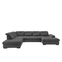 Wohnlandschaft mit Bettkasten Rigatti Grau B: 387 cm - Schwarz/Grau, MODERN, Textil (252/387/184cm) - Livetastic