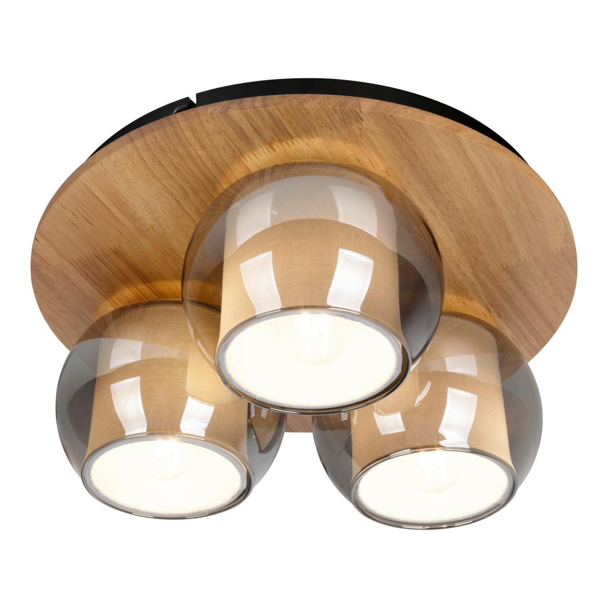 Deckenleuchte Kautschukholz - Schwarz/Naturfarben, Design, Glas/Holz (35/15cm) - Näve