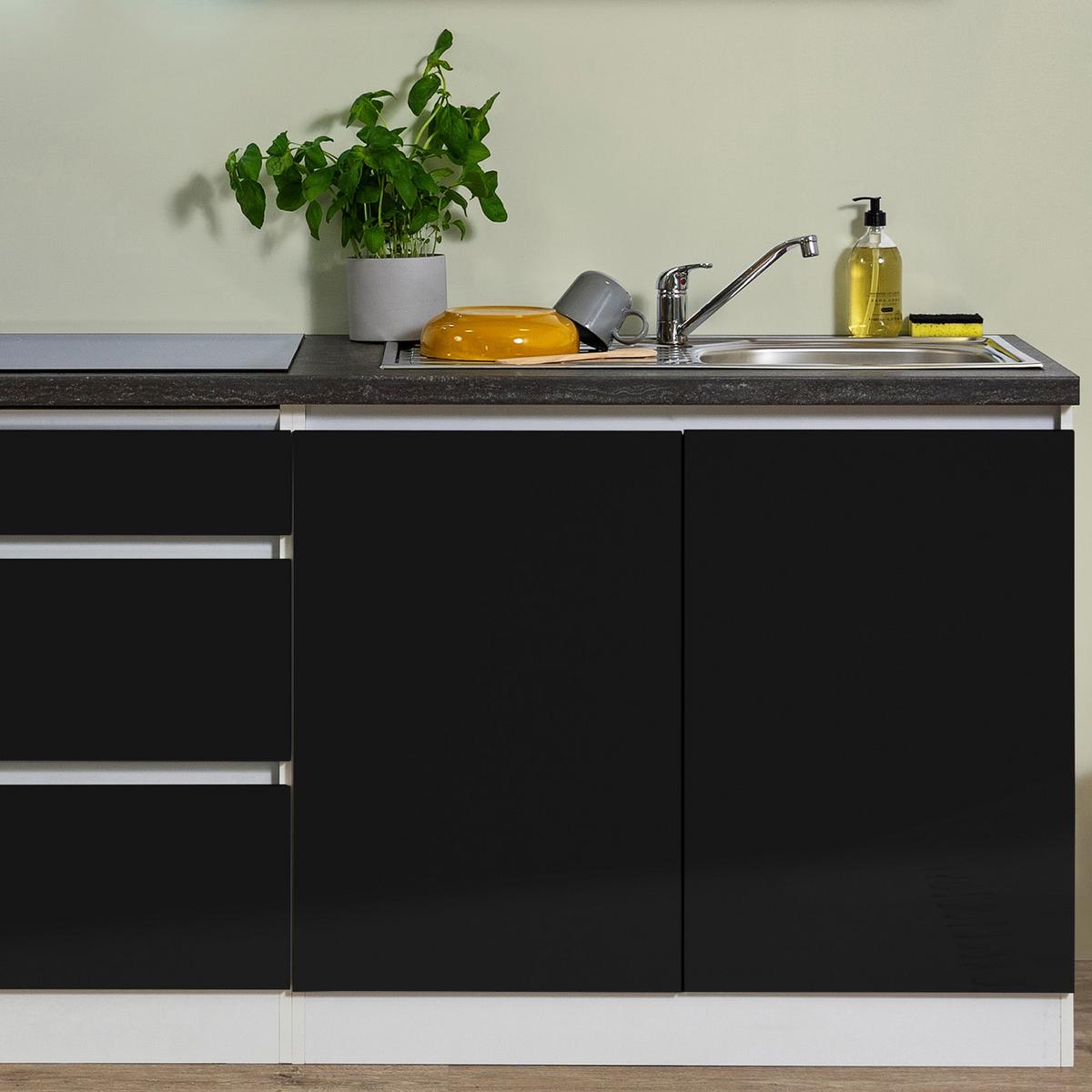 Küchenzeile Premium m. Geräten 270 cm Schwarz/Weiß Hochglanz - Schwarz/Braun, MODERN, Holzwerkstoff (270cm) - Respekta