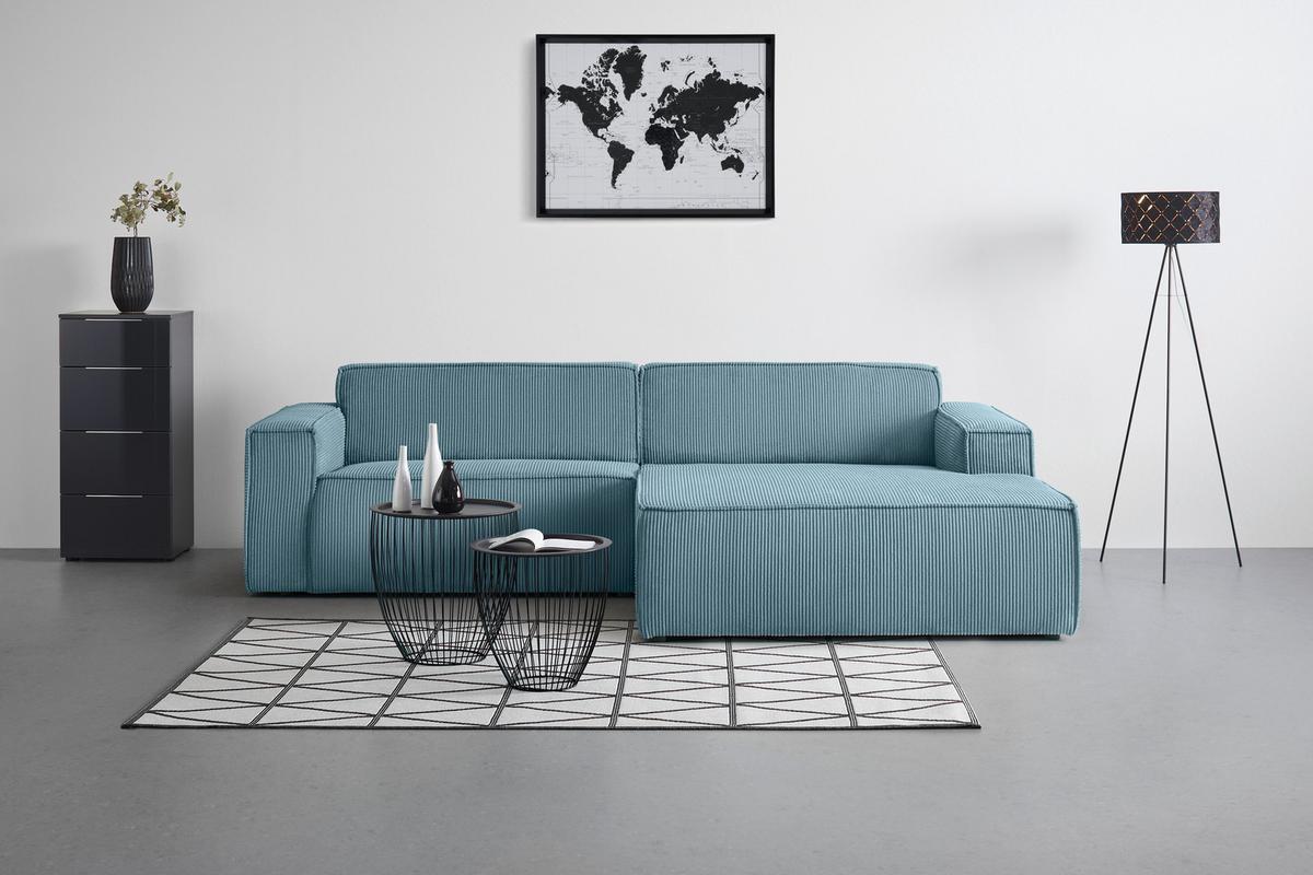 Rohová sedačka LOFT, pravá, tyrkysový menčester - čierna/svetlozelená, Modern, textil/plast (265/75/172cm) - Mömax