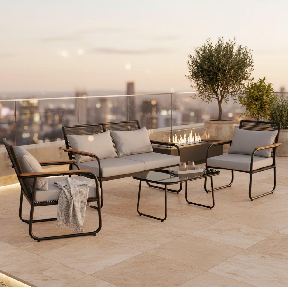 Kovová zahradní sestava ELLY - šedá/černá, Moderní, kov/textil (116/77/71cm) - Bessagi Garden