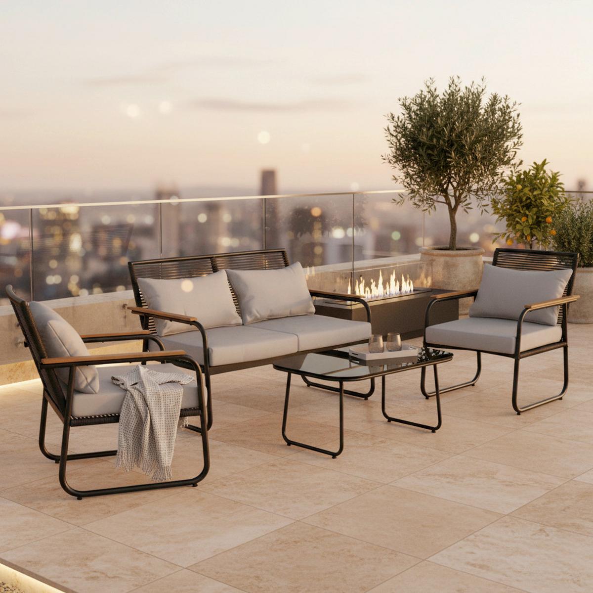 Kovová zahradní sestava ELLY - šedá/černá, Moderní, kov/textil (116/77/71cm) - Bessagi Garden