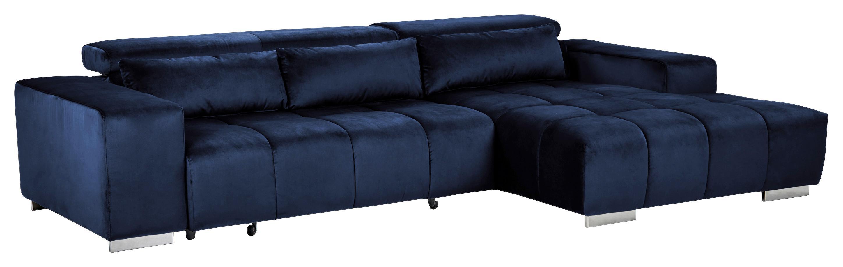 Ecksofa mit Relaxfunktion Orion Kopfstütze Klappbar Dunkelblau - Silberfarben/Dunkelblau, KONVENTIONELL, Textil (307/186cm) - Livetastic